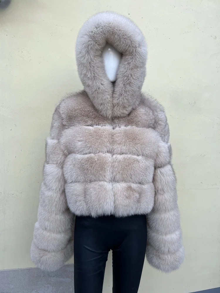 BEIZIRU Hooded Real Fox Fur coat woman winter Natural Coat warm waistcoat Custom