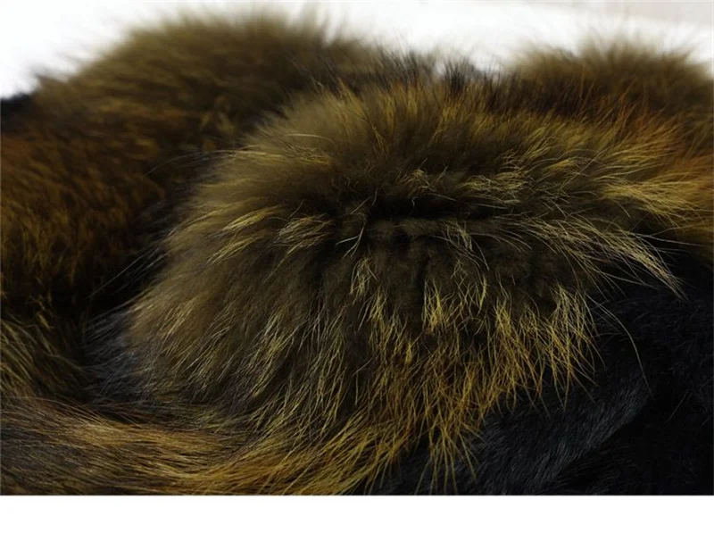 Women Winter Real Rabbit Fur Coat With Raccoon Fur Trimming Fashion Warm Luxury Long Sleeve Genuine Fur Jacket Female Outwear
