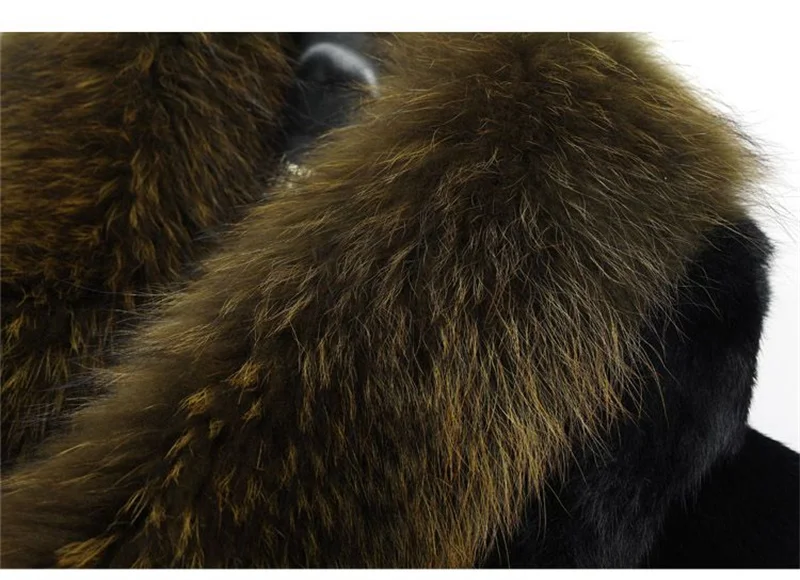 Women Winter Real Rabbit Fur Coat With Raccoon Fur Trimming Fashion Warm Luxury Long Sleeve Genuine Fur Jacket Female Outwear