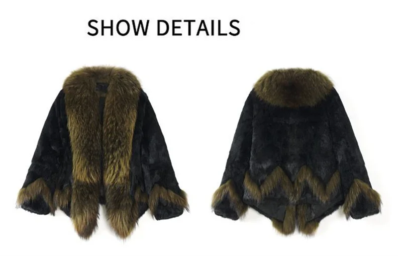 Women Winter Real Rabbit Fur Coat With Raccoon Fur Trimming Fashion Warm Luxury Long Sleeve Genuine Fur Jacket Female Outwear