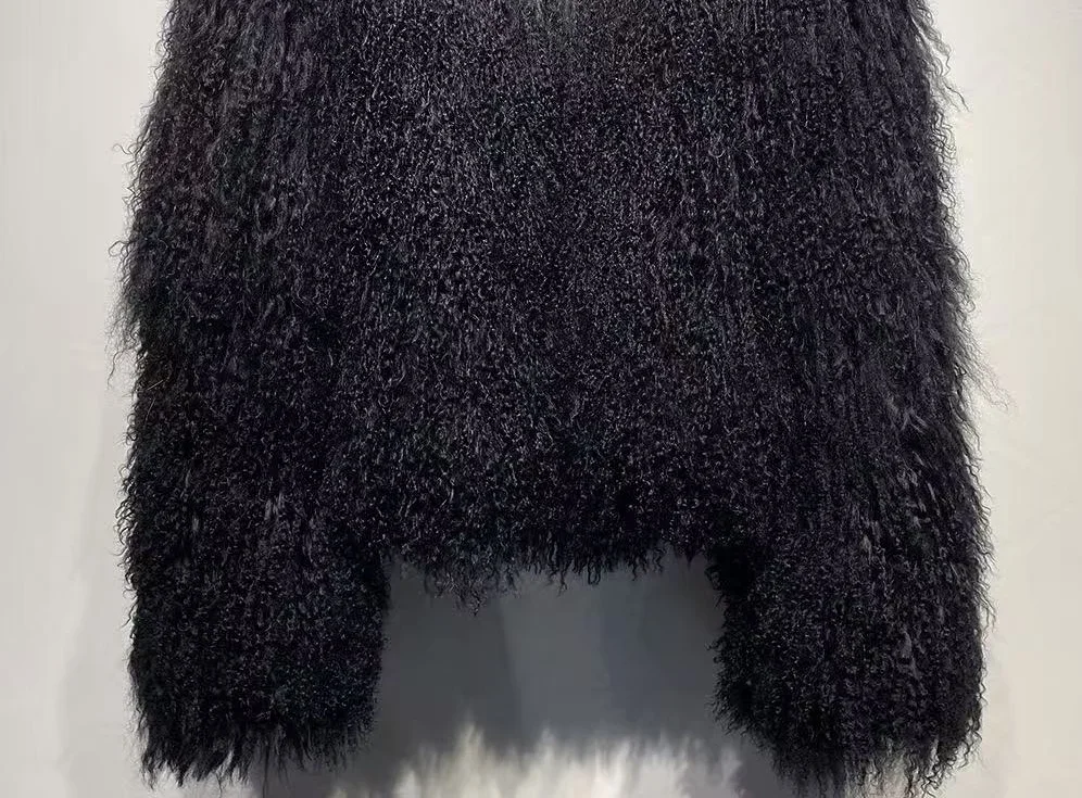 Real fur Colorful Women's Real Mongolia Sheep Fur Jacket With Collar Winter Coat Female