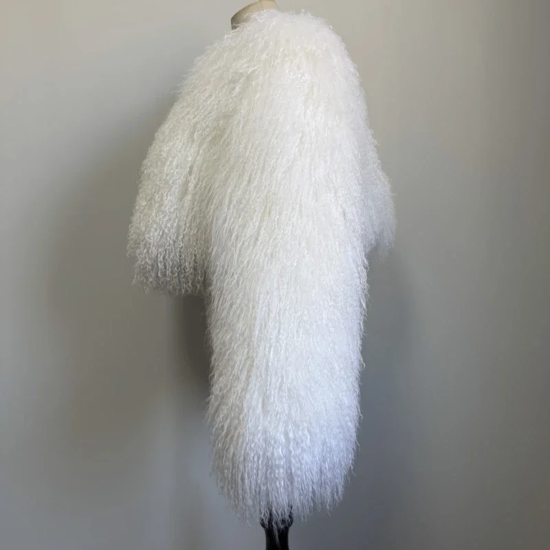 Real fur Colorful Women's Real Mongolia Sheep Fur Jacket With Collar Winter Coat Female