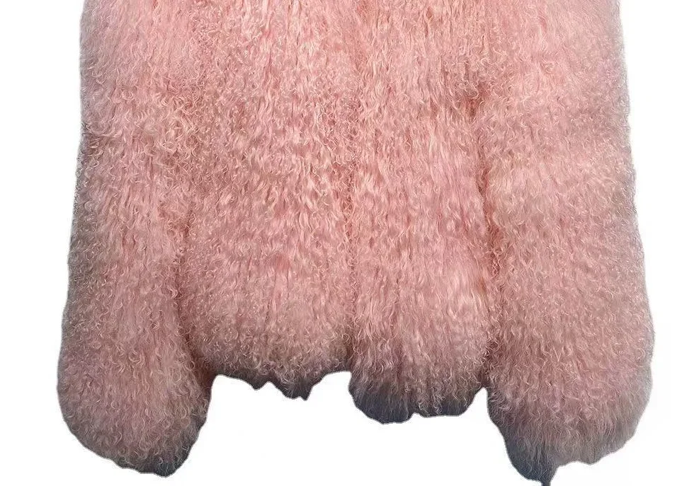 Real fur Colorful Women's Real Mongolia Sheep Fur Jacket With Collar Winter Coat Female