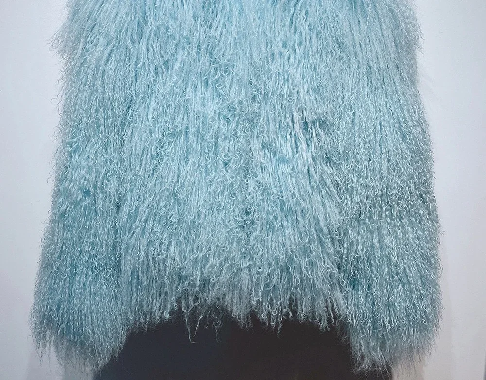 Real fur Colorful Women's Real Mongolia Sheep Fur Jacket With Collar Winter Coat Female