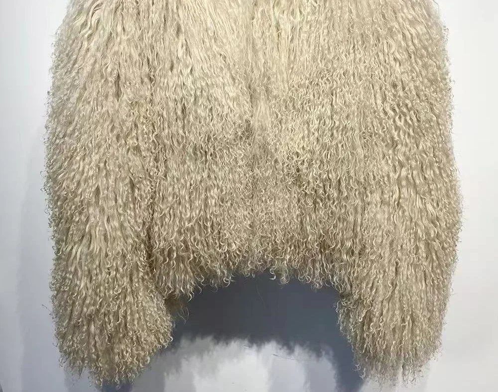 Real fur Colorful Women's Real Mongolia Sheep Fur Jacket With Collar Winter Coat Female