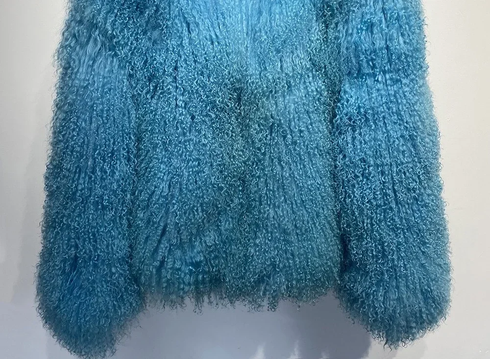 Real fur Colorful Women's Real Mongolia Sheep Fur Jacket With Collar Winter Coat Female