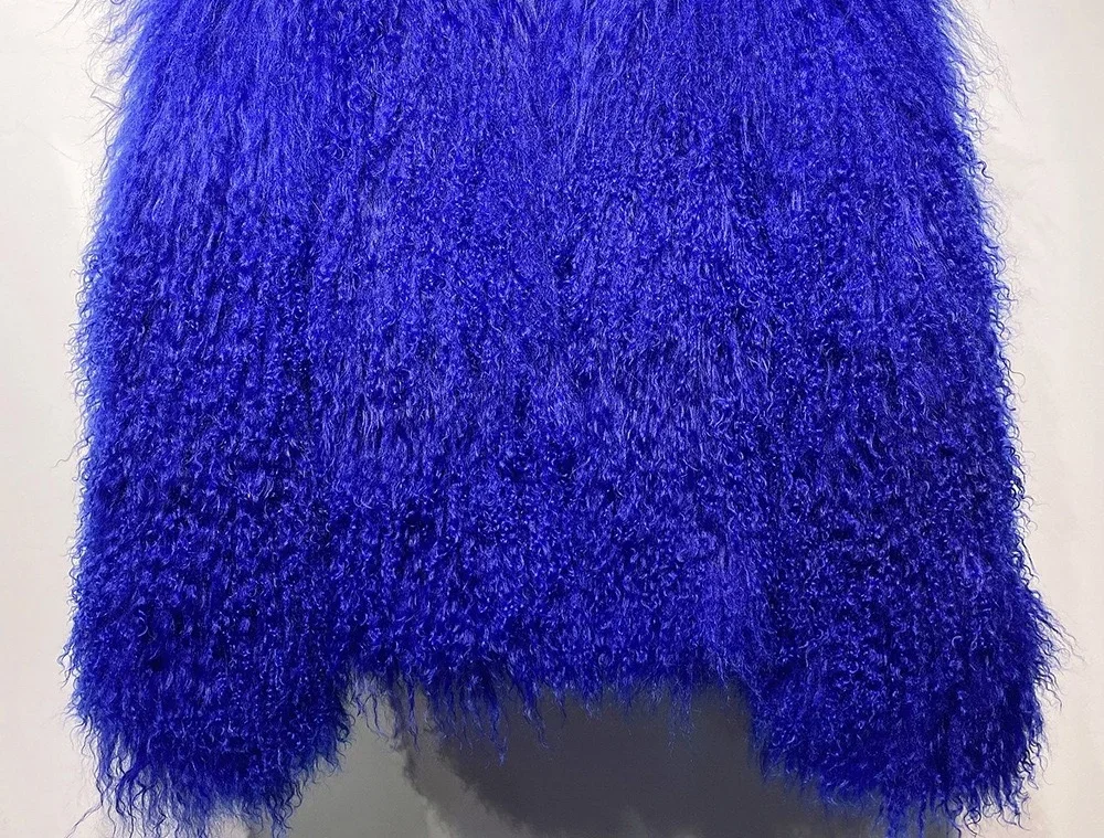Real fur Colorful Women's Real Mongolia Sheep Fur Jacket With Collar Winter Coat Female