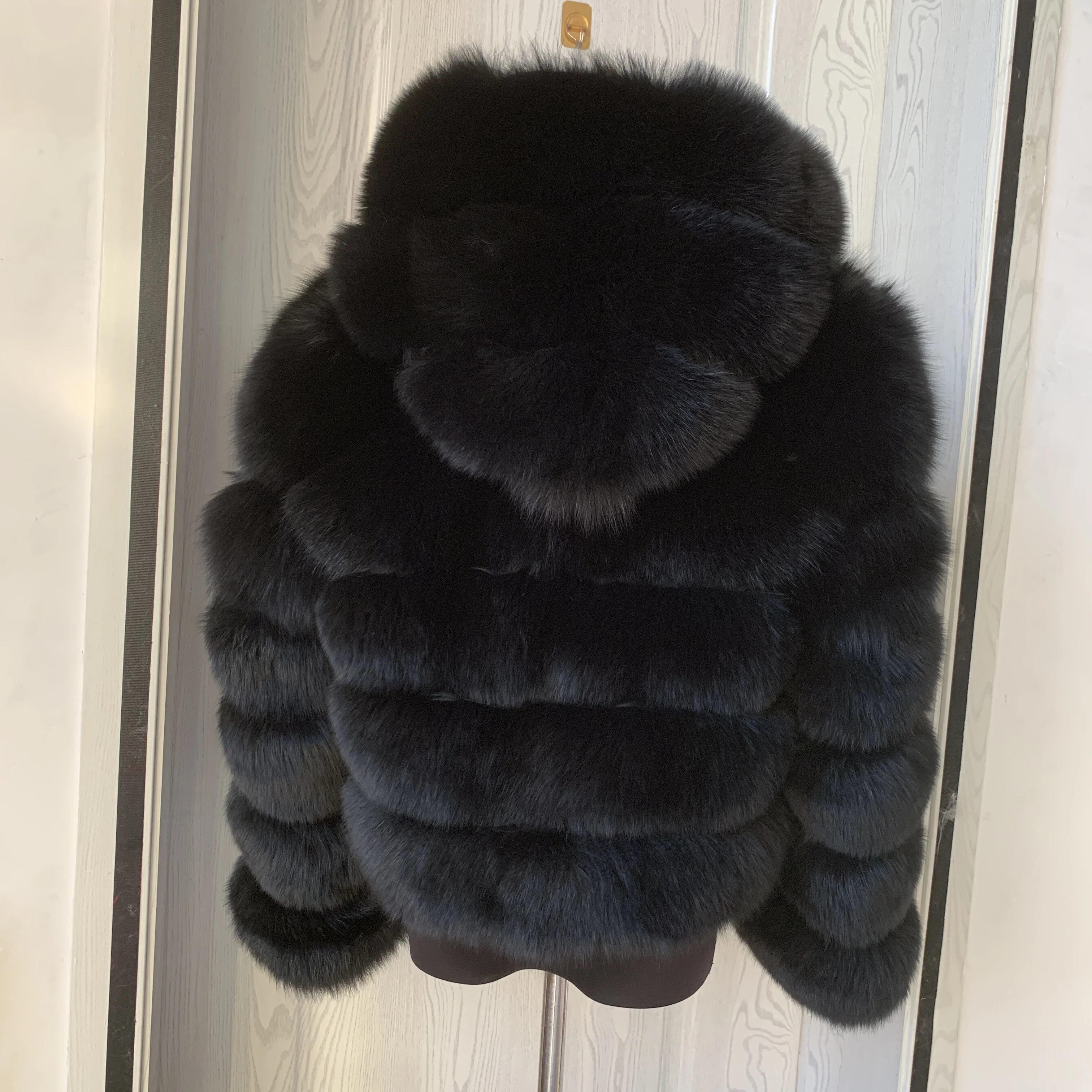 Women's Real Raccoon Hooded Fur Coat and Natural Real Fox Fur Hooded Coat, Winter Warm Coat, Fashionable and Fluffy