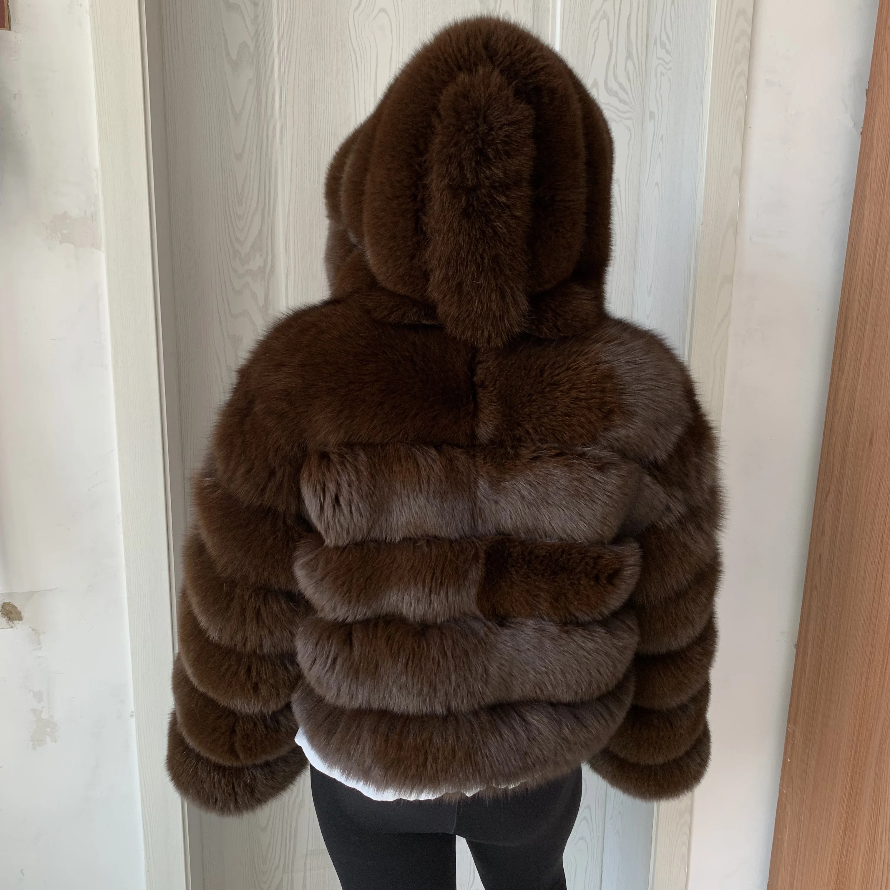 Women's Real Raccoon Hooded Fur Coat and Natural Real Fox Fur Hooded Coat, Winter Warm Coat, Fashionable and Fluffy