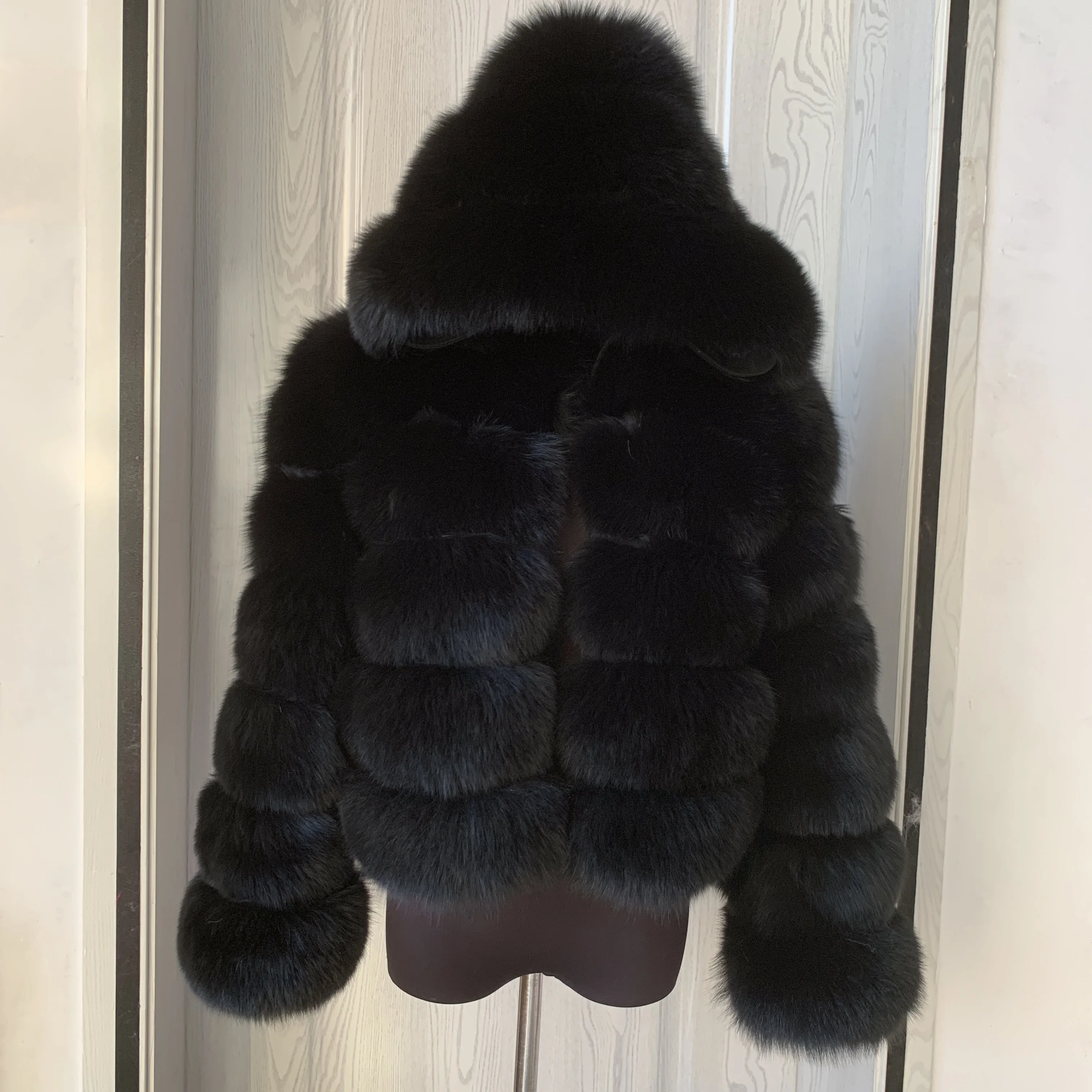 Women's Real Raccoon Hooded Fur Coat and Natural Real Fox Fur Hooded Coat, Winter Warm Coat, Fashionable and Fluffy