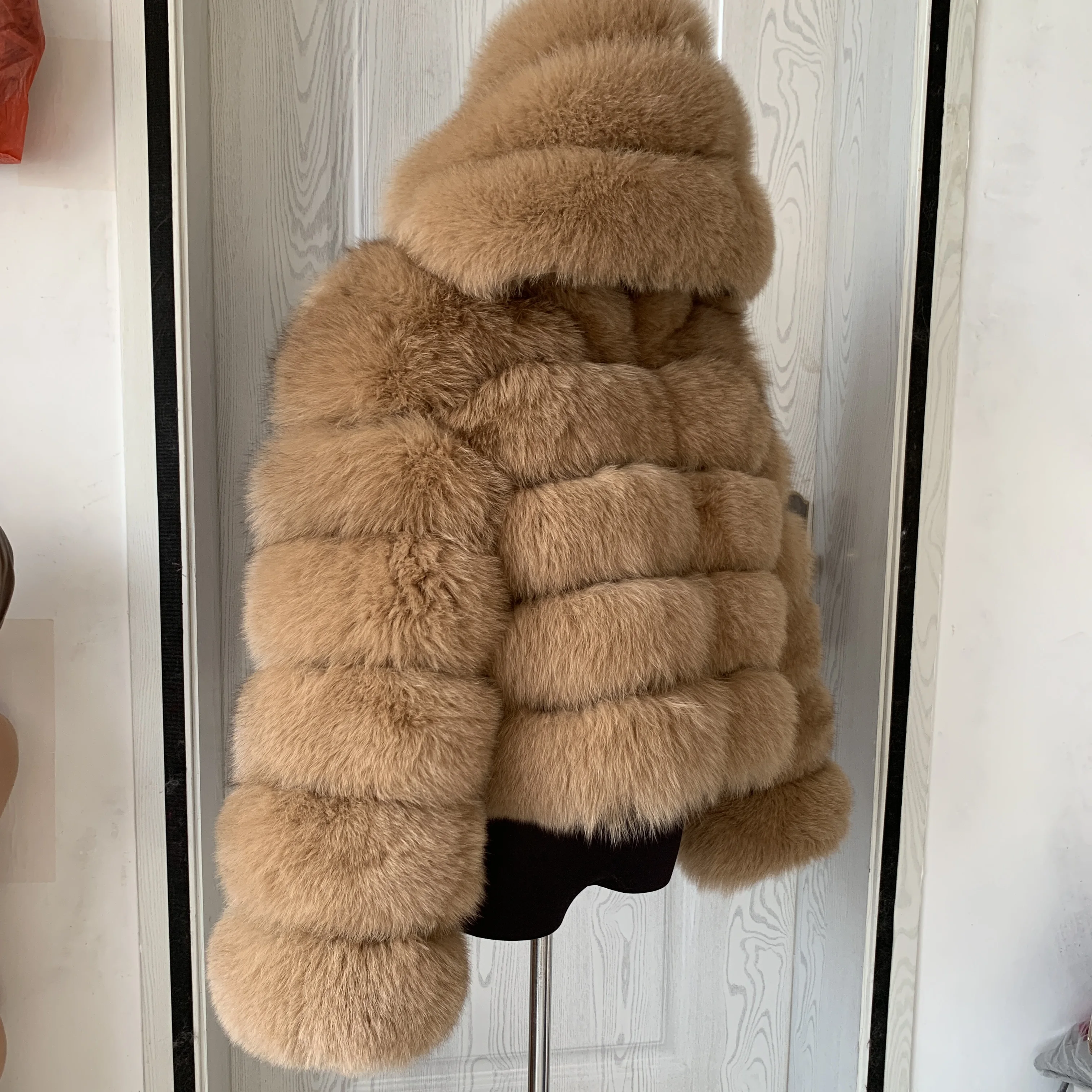 Women's Real Raccoon Hooded Fur Coat and Natural Real Fox Fur Hooded Coat, Winter Warm Coat, Fashionable and Fluffy