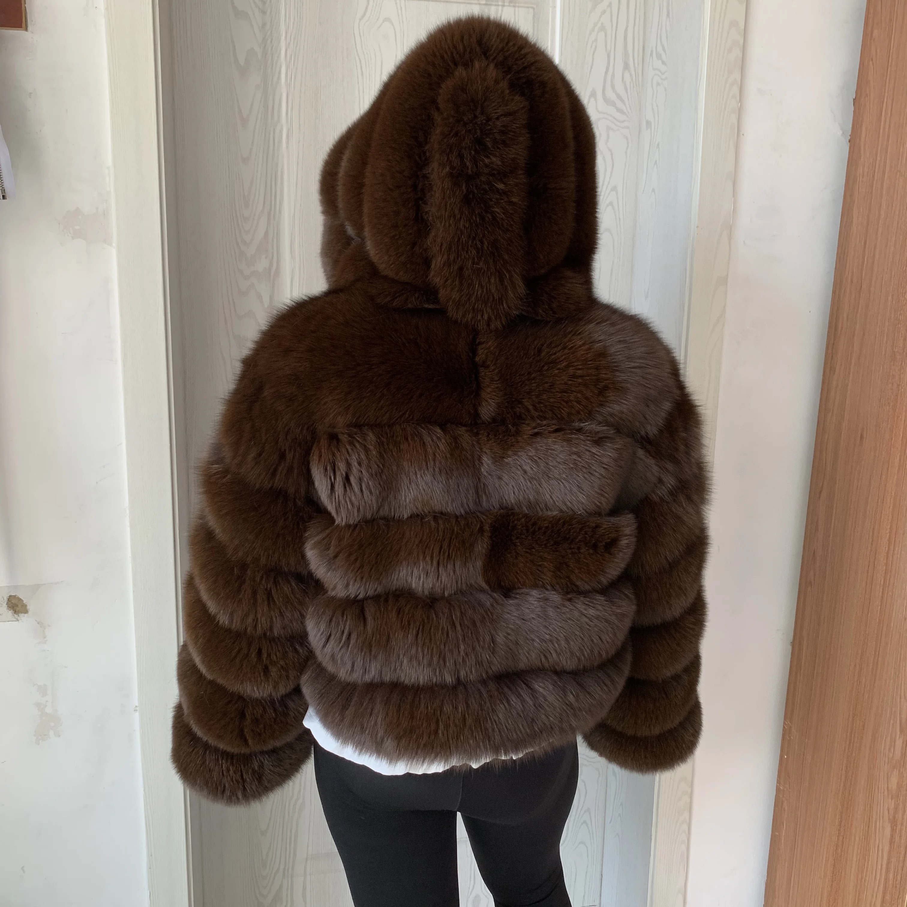 Women's Real Raccoon Hooded Fur Coat and Natural Real Fox Fur Hooded Coat, Winter Warm Coat, Fashionable and Fluffy