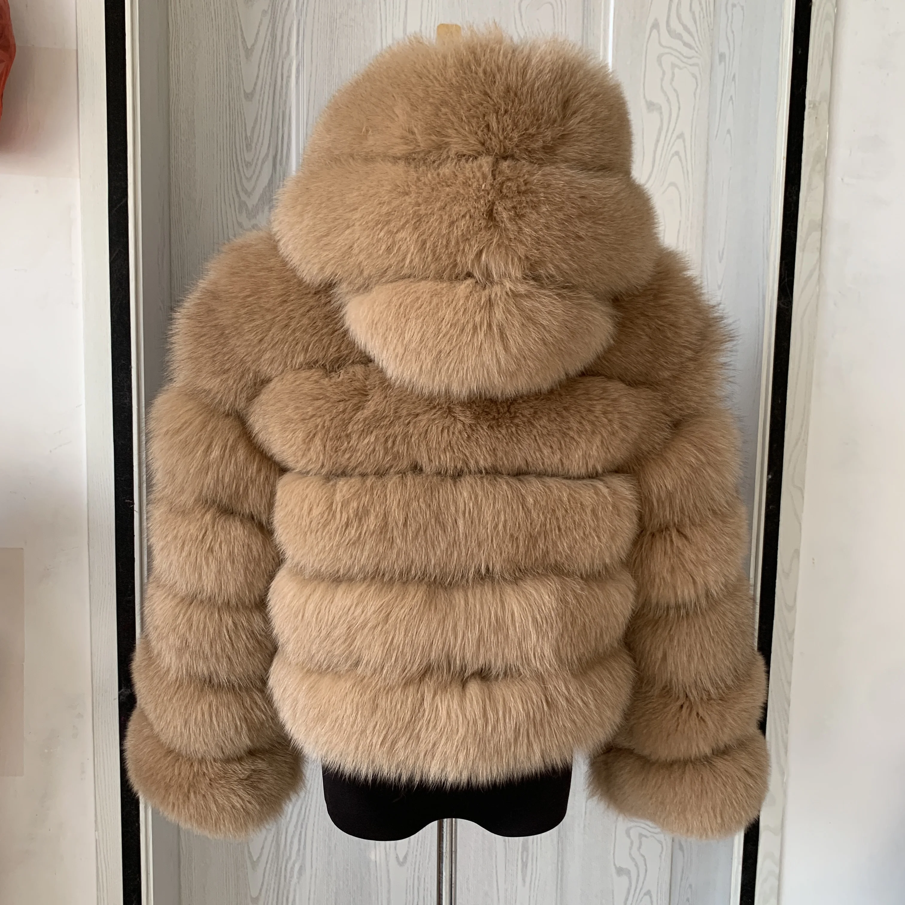 Women's Real Raccoon Hooded Fur Coat and Natural Real Fox Fur Hooded Coat, Winter Warm Coat, Fashionable and Fluffy