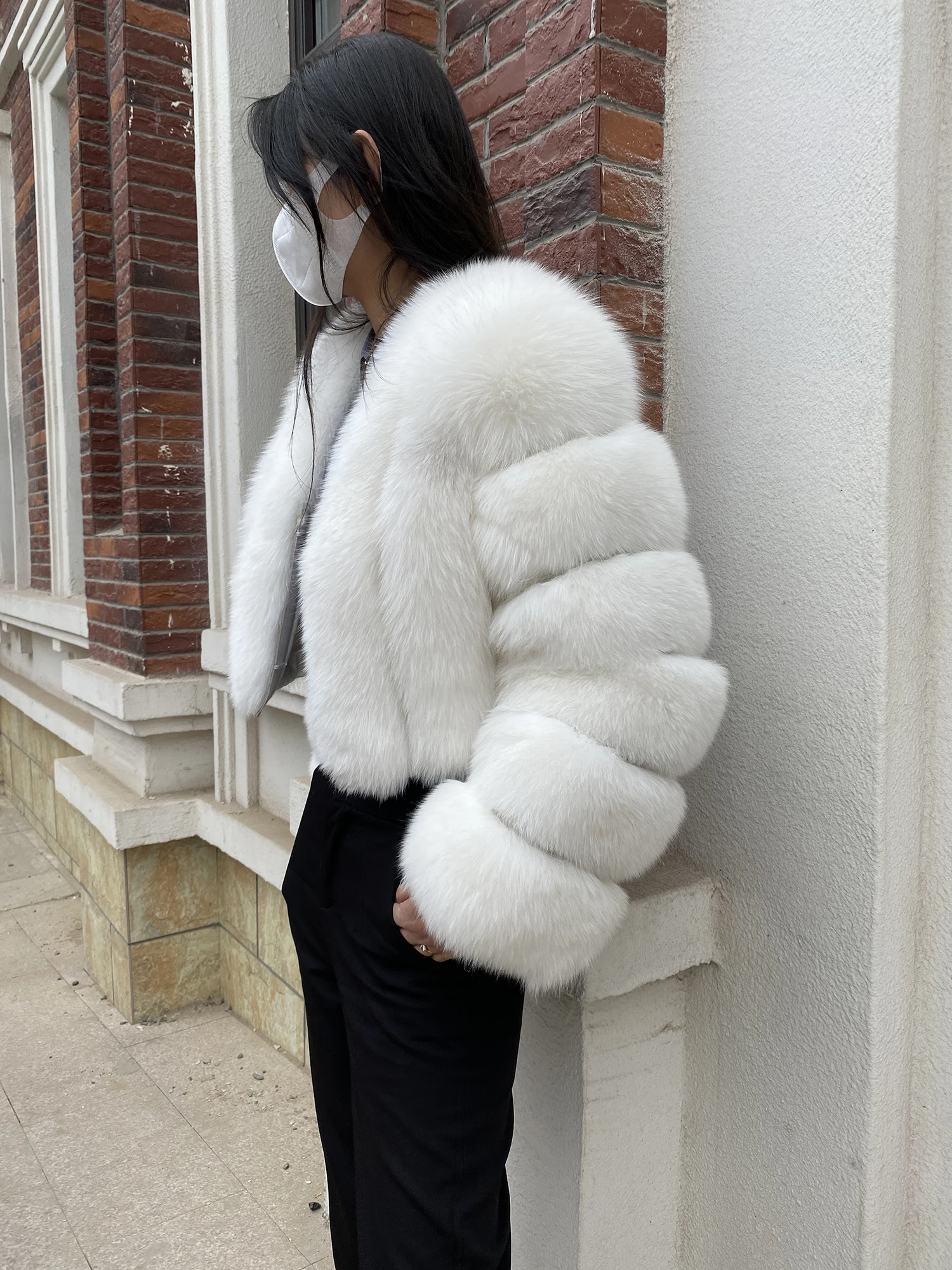 Fur Coat Women Winter Fashion Deep V-neck Superpopular Natural Fox Fur Full Sleeve High Waist Real Fur Coat Lady Luxury Style