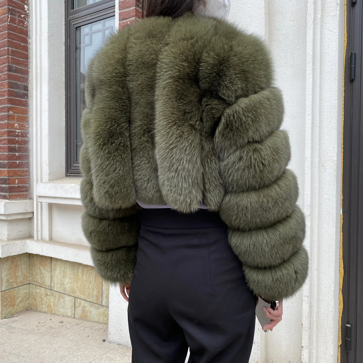 Fur Coat Women Winter Fashion Deep V-neck Superpopular Natural Fox Fur Full Sleeve High Waist Real Fur Coat Lady Luxury Style
