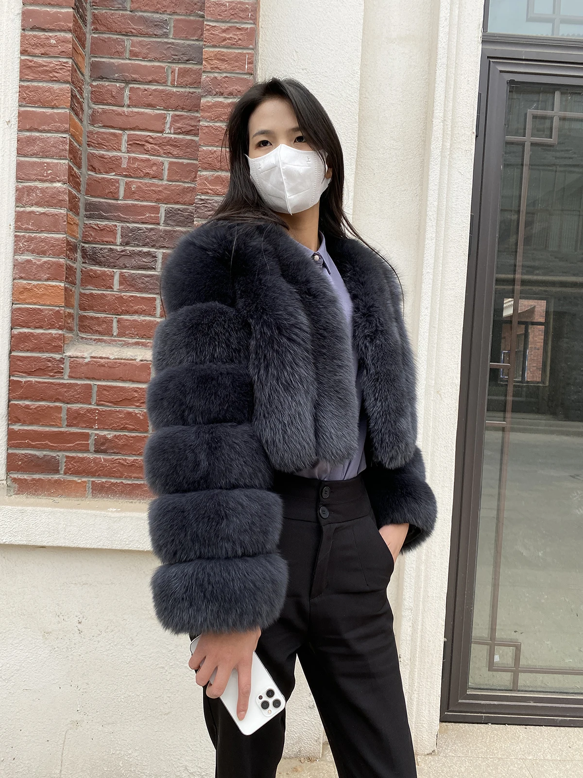 Fur Coat Women Winter Fashion Deep V-neck Superpopular Natural Fox Fur Full Sleeve High Waist Real Fur Coat Lady Luxury Style