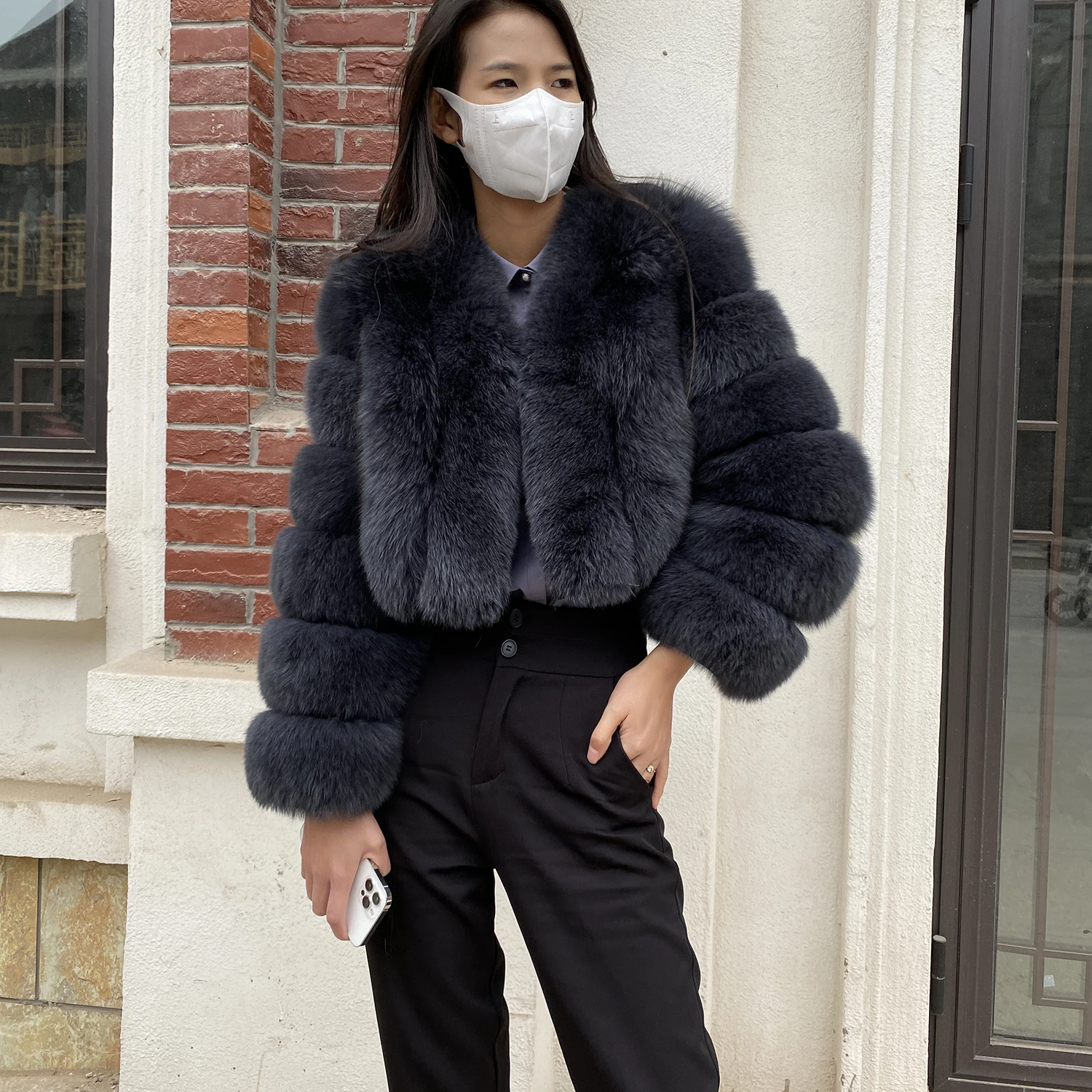 Fur Coat Women Winter Fashion Deep V-neck Superpopular Natural Fox Fur Full Sleeve High Waist Real Fur Coat Lady Luxury Style