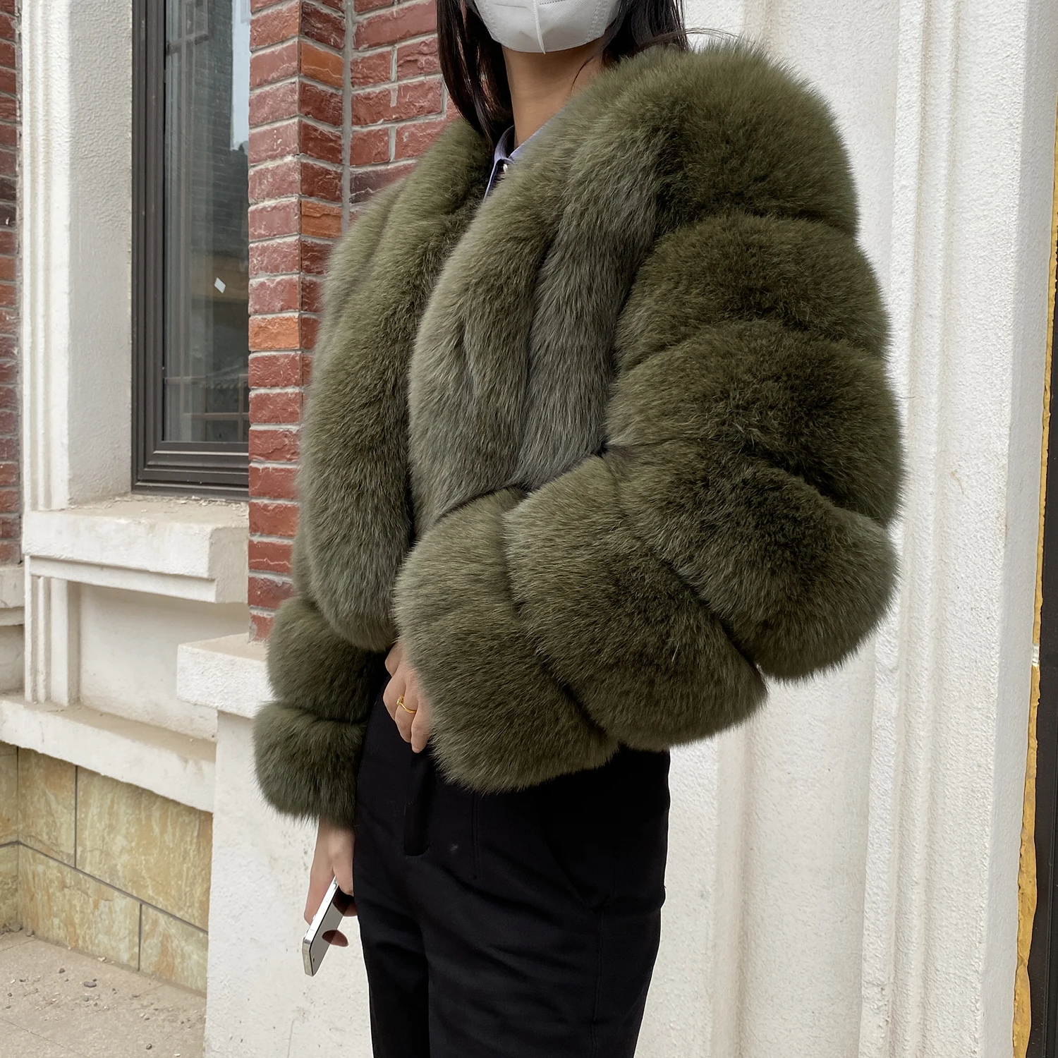 Fur Coat Women Winter Fashion Deep V-neck Superpopular Natural Fox Fur Full Sleeve High Waist Real Fur Coat Lady Luxury Style