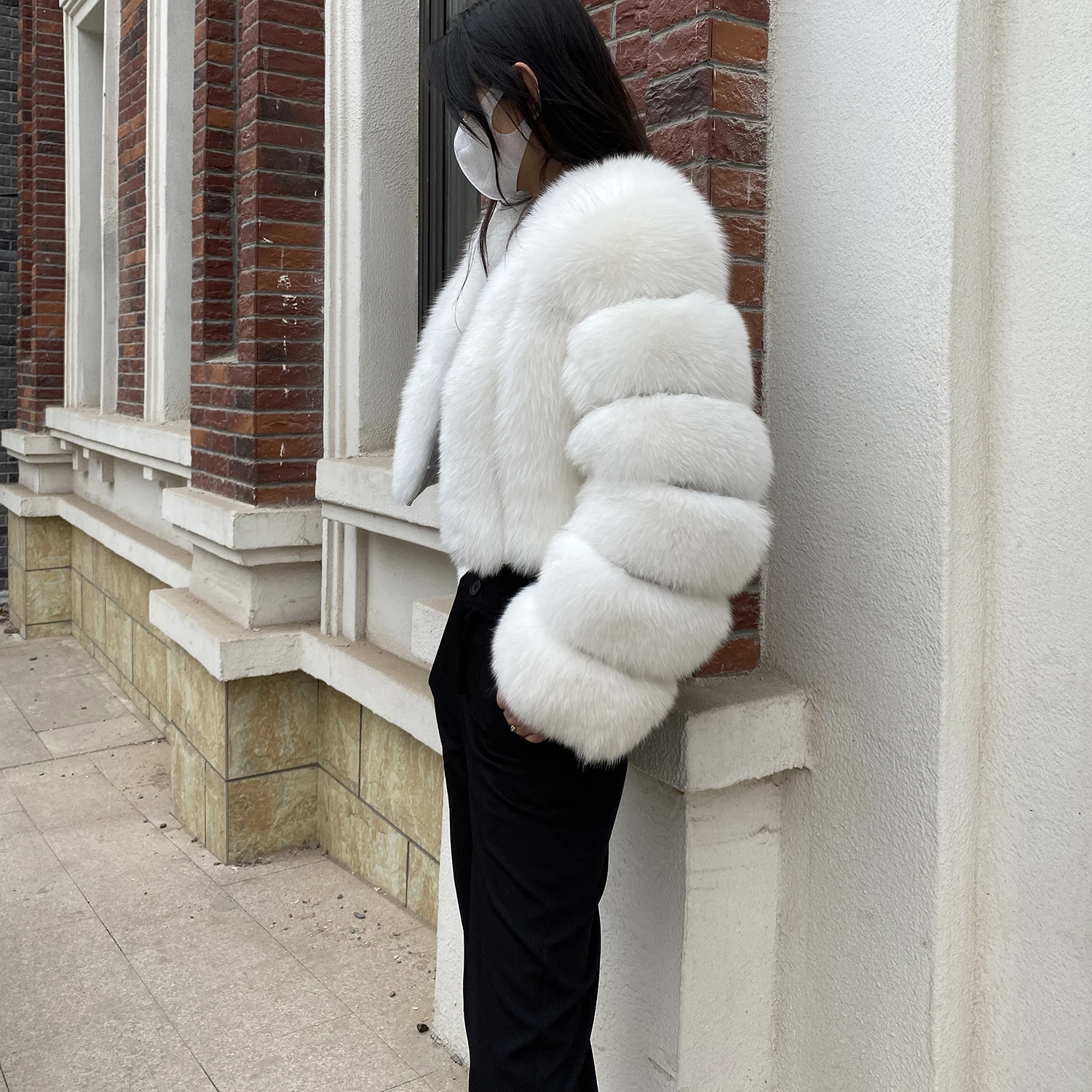 Fur Coat Women Winter Fashion Deep V-neck Superpopular Natural Fox Fur Full Sleeve High Waist Real Fur Coat Lady Luxury Style