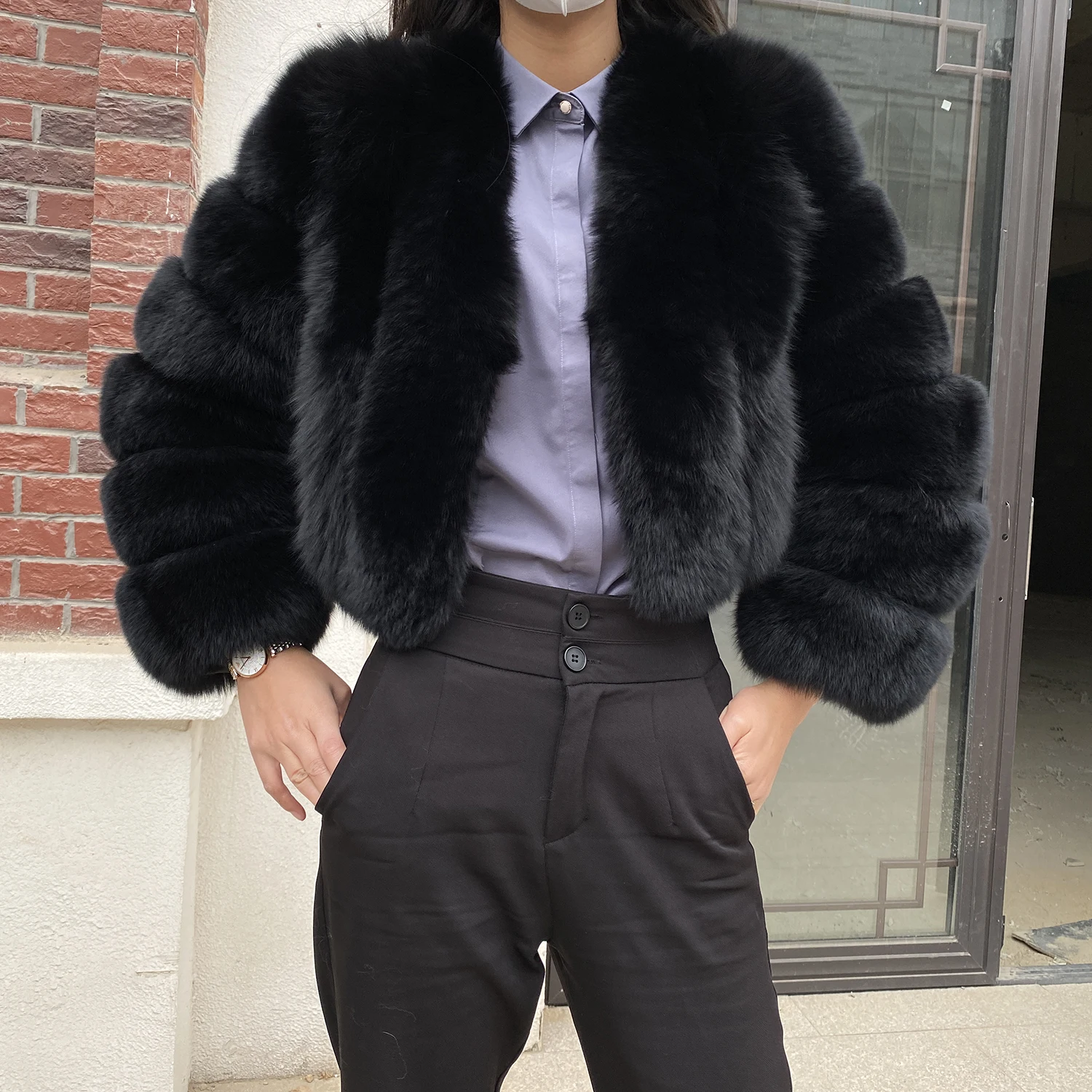 Fur Coat Women Winter Fashion Deep V-neck Superpopular Natural Fox Fur Full Sleeve High Waist Real Fur Coat Lady Luxury Style