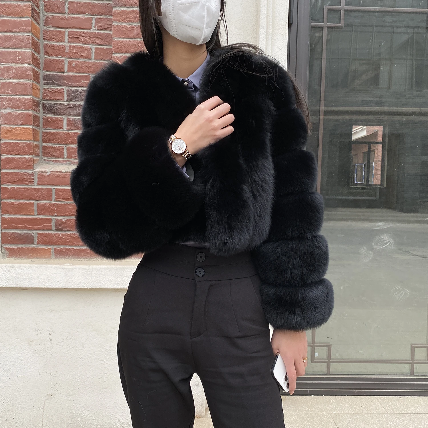 Fur Coat Women Winter Fashion Deep V-neck Superpopular Natural Fox Fur Full Sleeve High Waist Real Fur Coat Lady Luxury Style