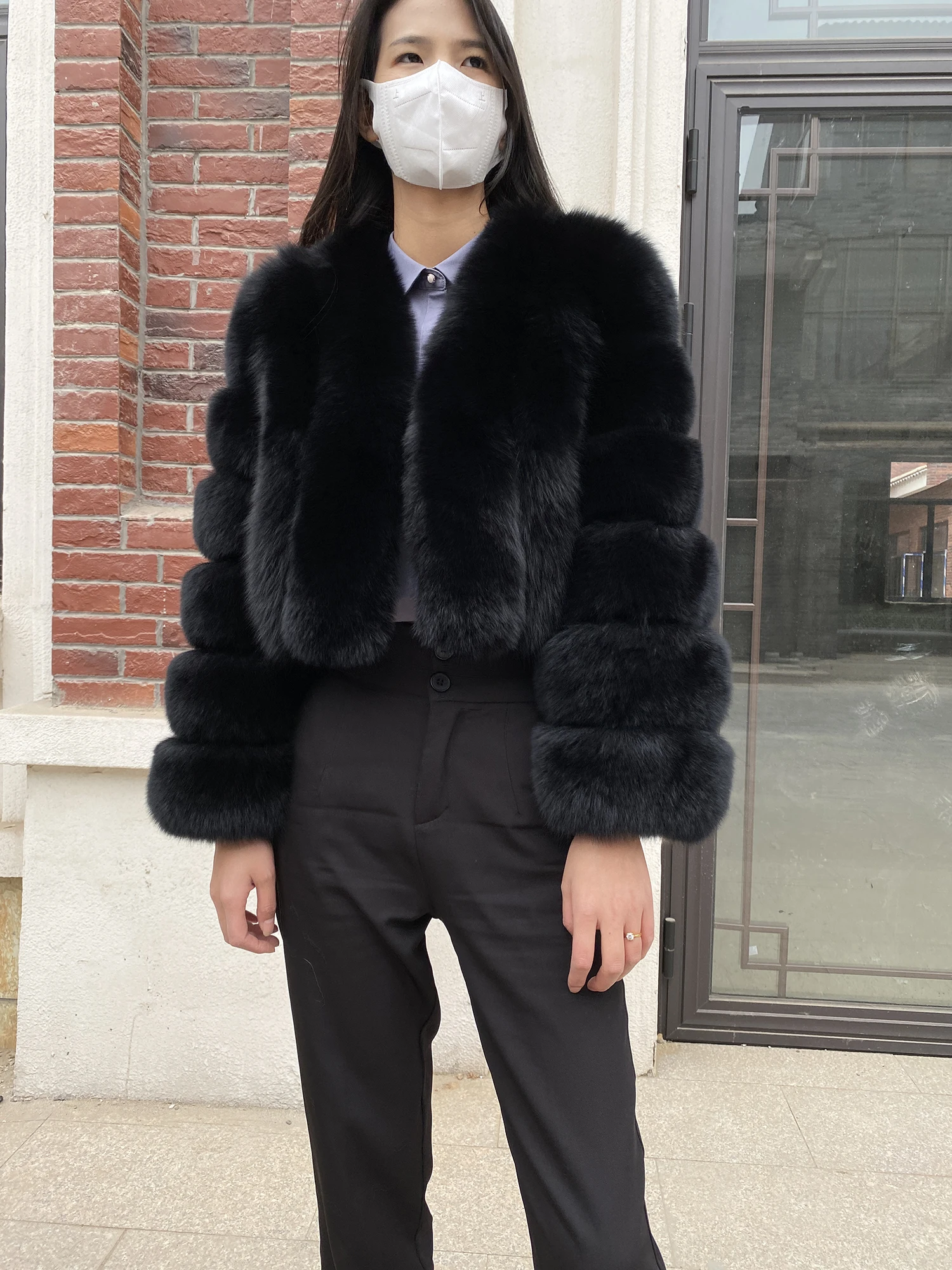 Fur Coat Women Winter Fashion Deep V-neck Superpopular Natural Fox Fur Full Sleeve High Waist Real Fur Coat Lady Luxury Style
