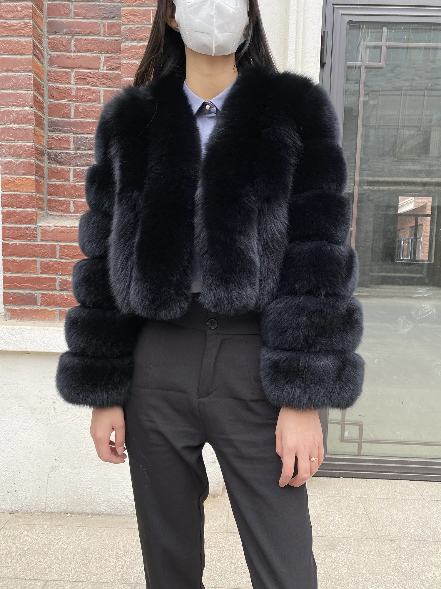 Fur Coat Women Winter Fashion Deep V-neck Superpopular Natural Fox Fur Full Sleeve High Waist Real Fur Coat Lady Luxury Style