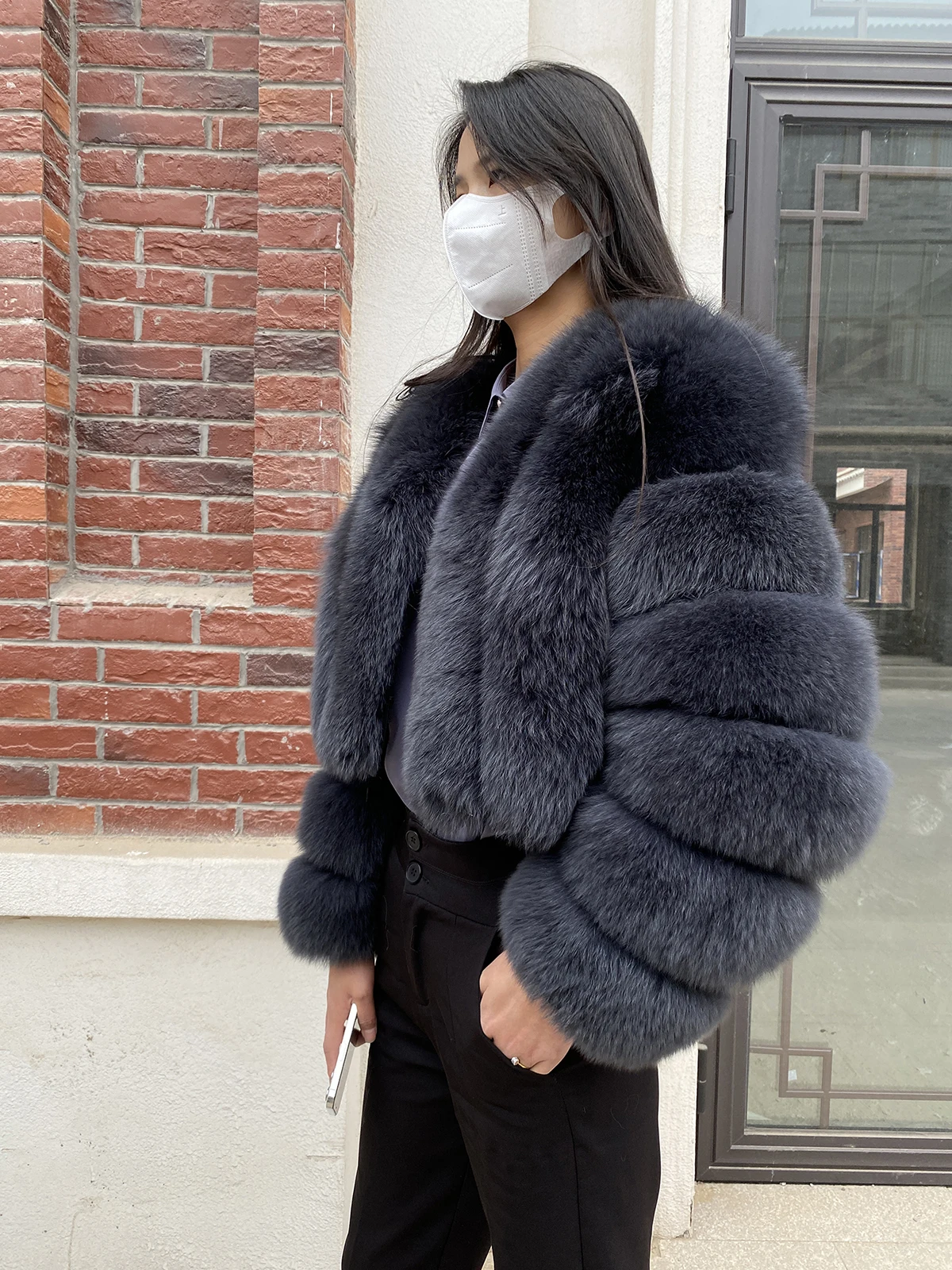 Fur Coat Women Winter Fashion Deep V-neck Superpopular Natural Fox Fur Full Sleeve High Waist Real Fur Coat Lady Luxury Style