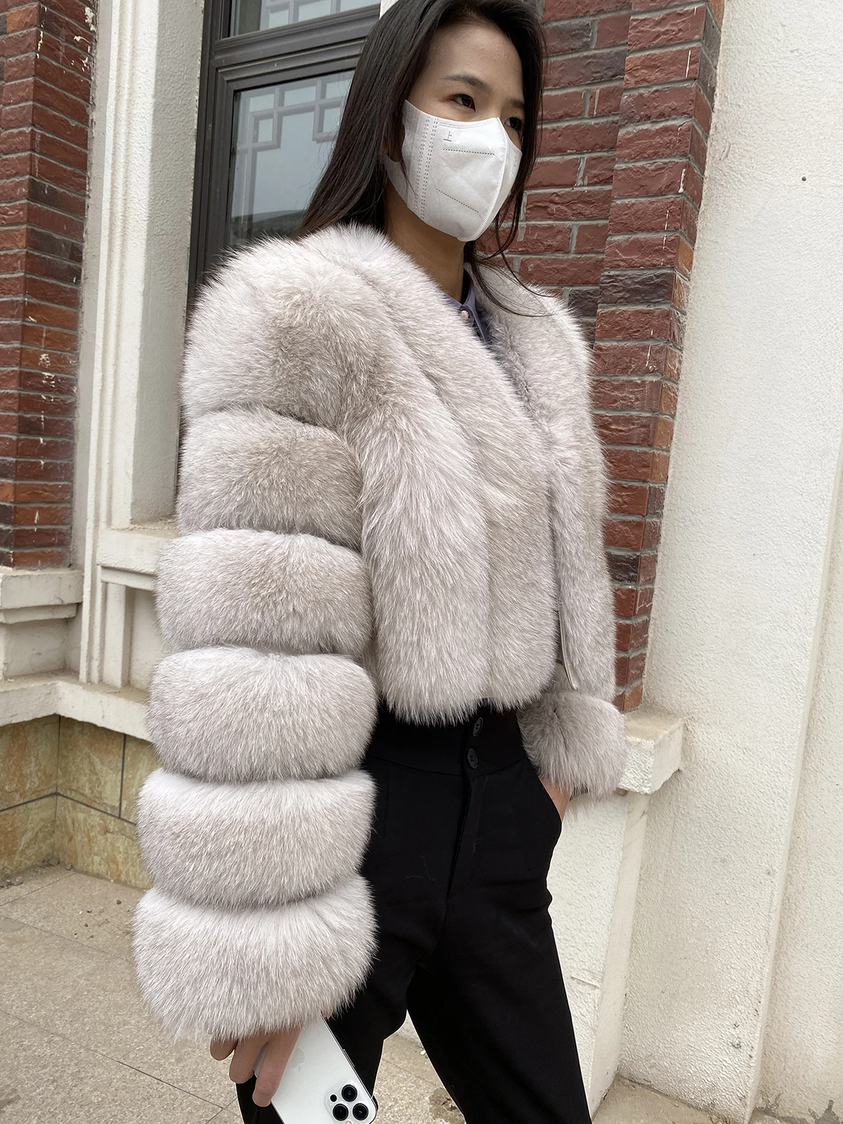 Fur Coat Women Winter Fashion Deep V-neck Superpopular Natural Fox Fur Full Sleeve High Waist Real Fur Coat Lady Luxury Style
