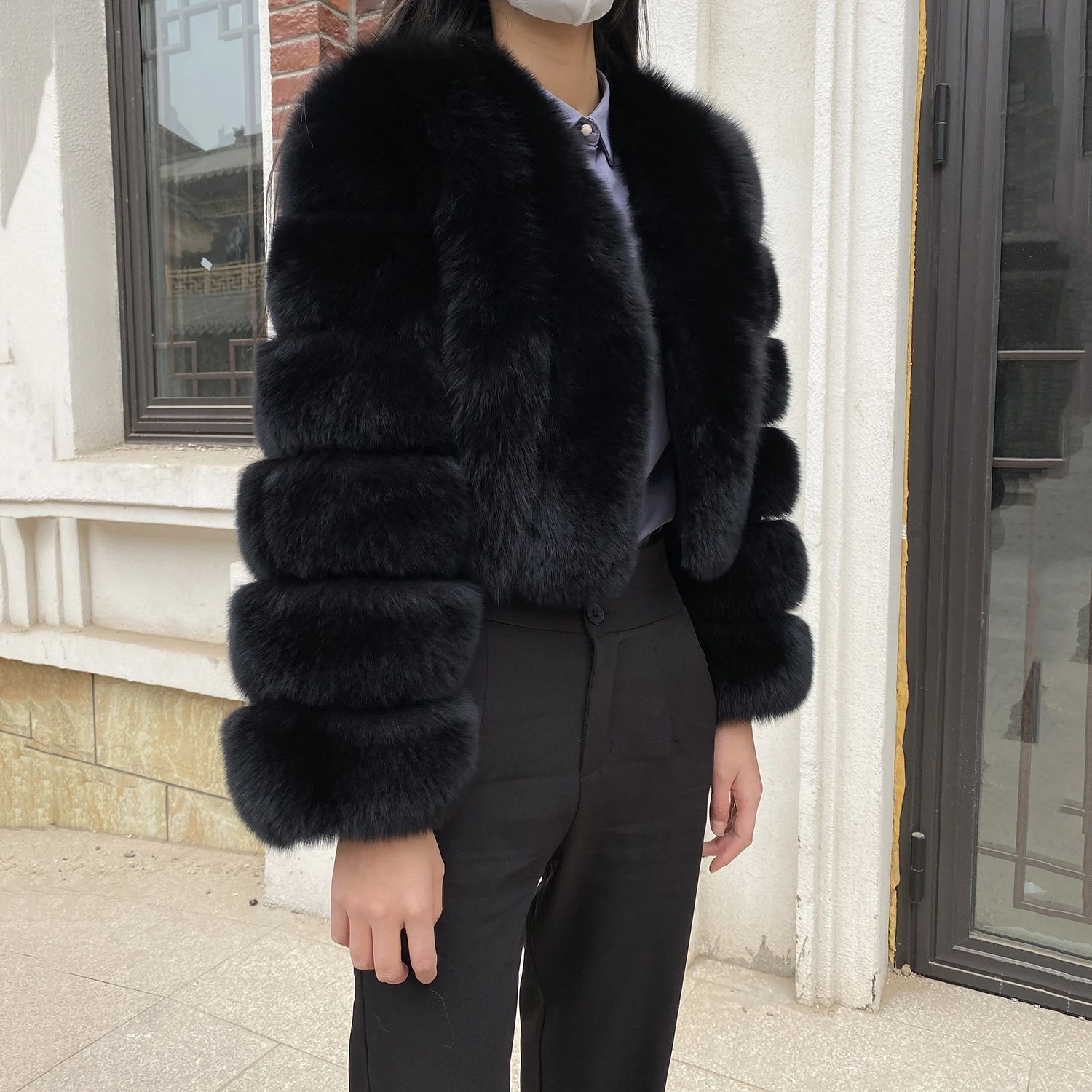 Fur Coat Women Winter Fashion Deep V-neck Superpopular Natural Fox Fur Full Sleeve High Waist Real Fur Coat Lady Luxury Style