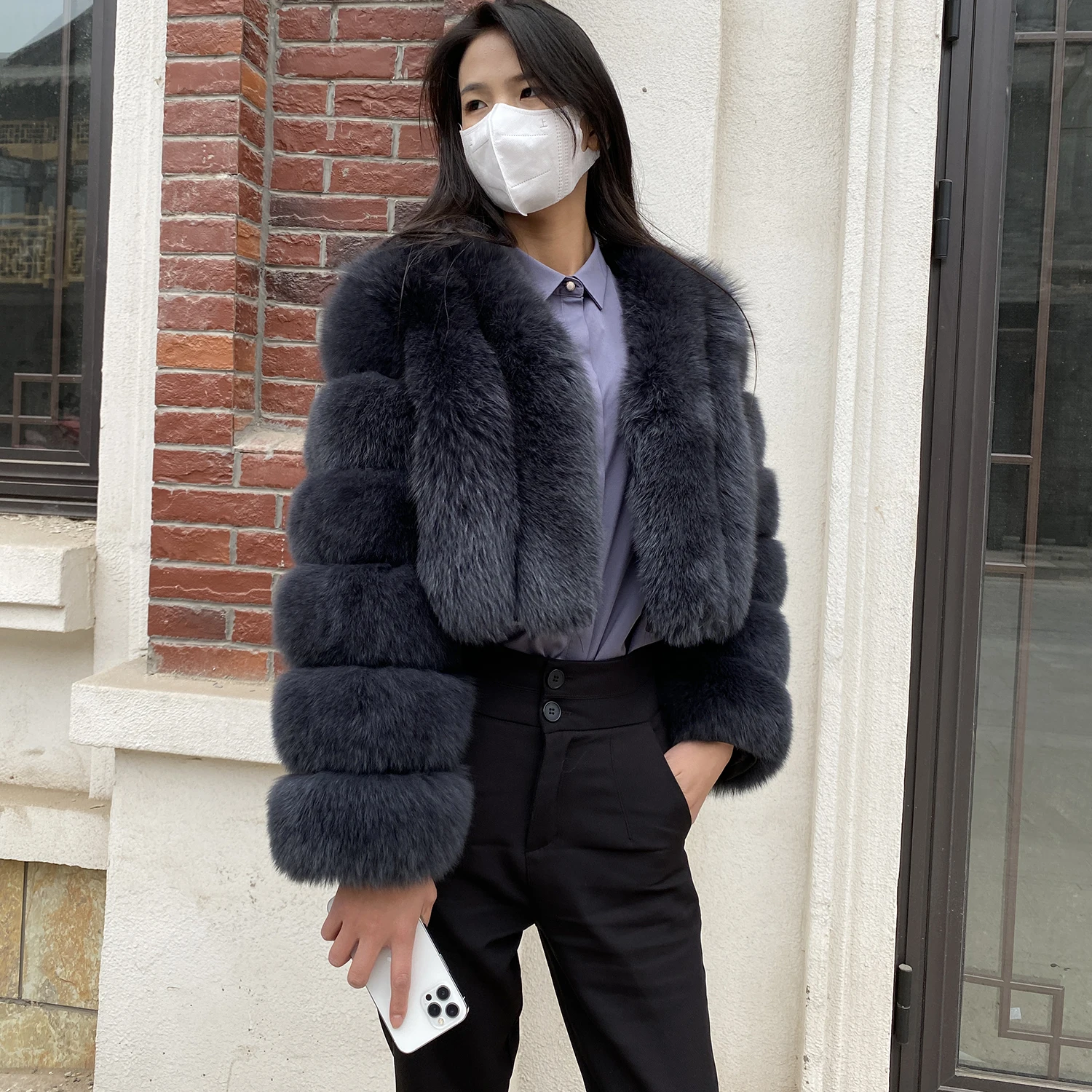 Fur Coat Women Winter Fashion Deep V-neck Superpopular Natural Fox Fur Full Sleeve High Waist Real Fur Coat Lady Luxury Style