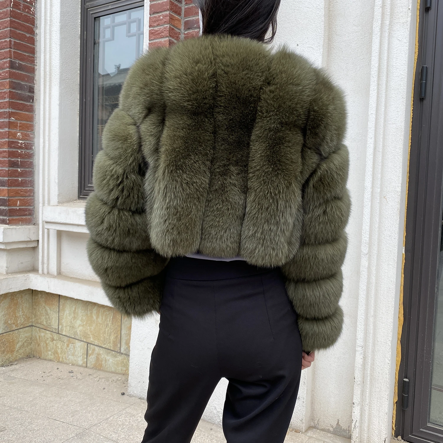 Fur Coat Women Winter Fashion Deep V-neck Superpopular Natural Fox Fur Full Sleeve High Waist Real Fur Coat Lady Luxury Style