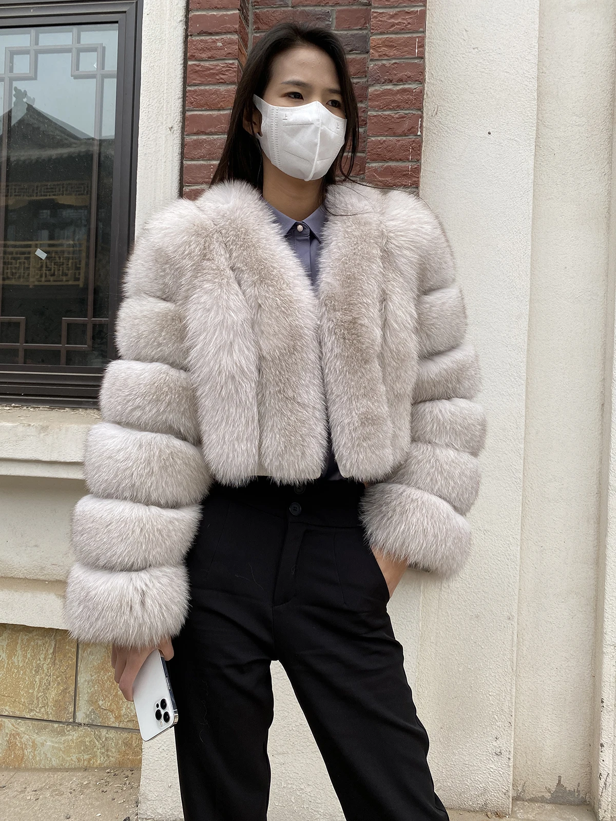 Fur Coat Women Winter Fashion Deep V-neck Superpopular Natural Fox Fur Full Sleeve High Waist Real Fur Coat Lady Luxury Style