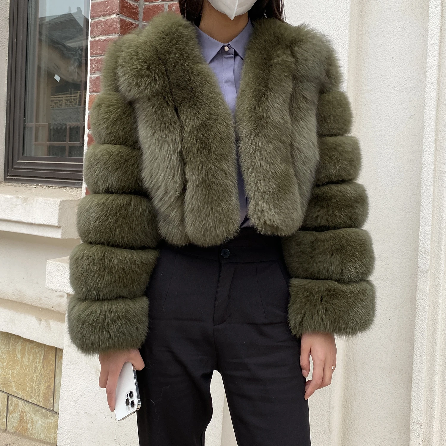 Fur Coat Women Winter Fashion Deep V-neck Superpopular Natural Fox Fur Full Sleeve High Waist Real Fur Coat Lady Luxury Style