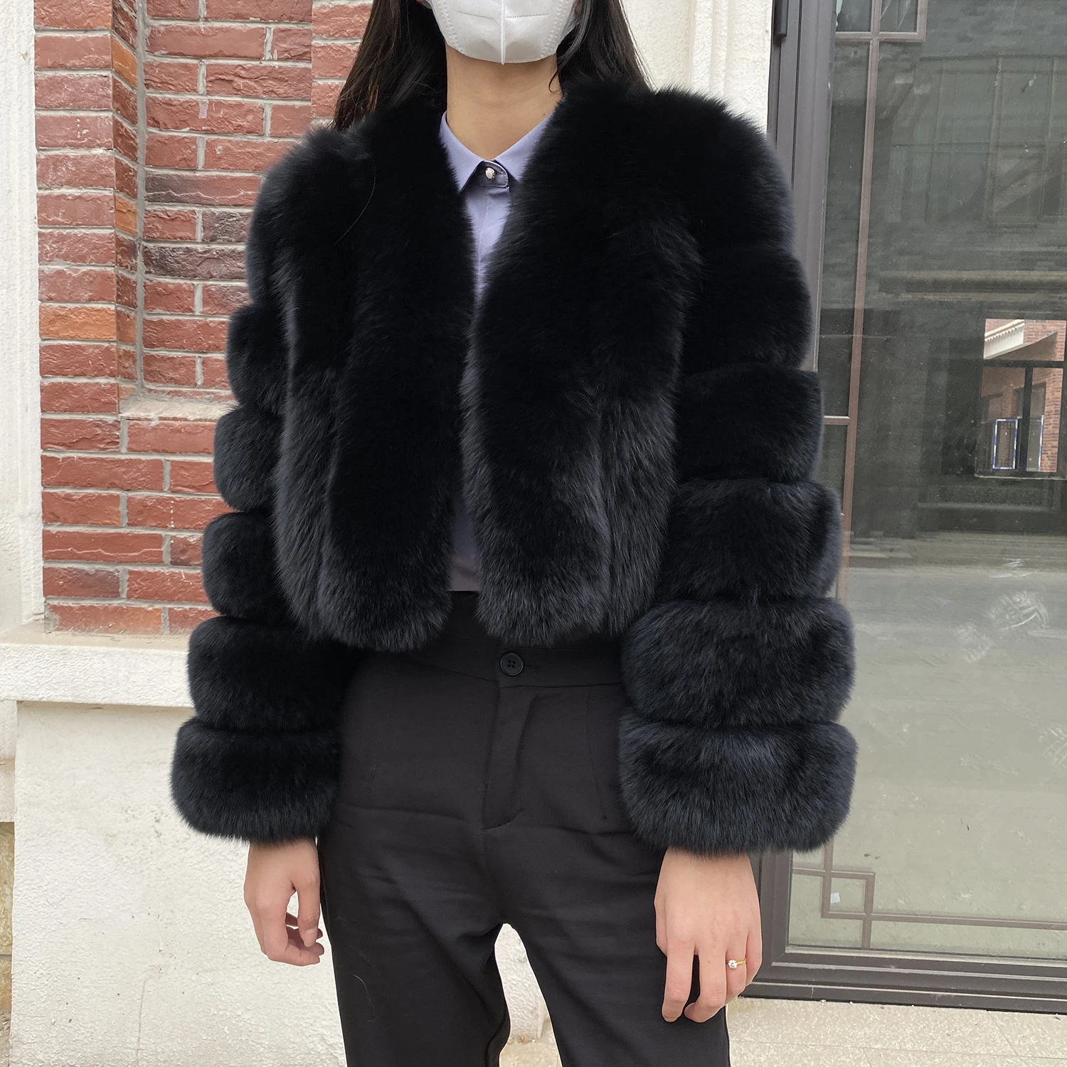 Fur Coat Women Winter Fashion Deep V-neck Superpopular Natural Fox Fur Full Sleeve High Waist Real Fur Coat Lady Luxury Style