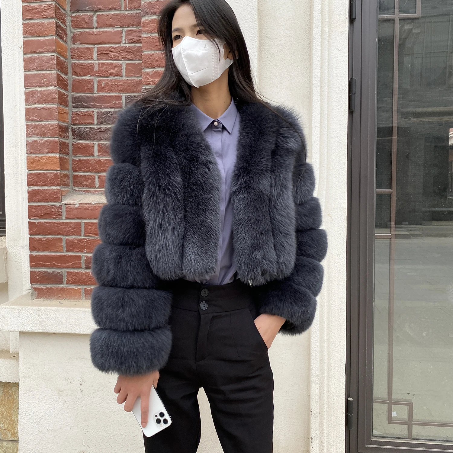 Fur Coat Women Winter Fashion Deep V-neck Superpopular Natural Fox Fur Full Sleeve High Waist Real Fur Coat Lady Luxury Style
