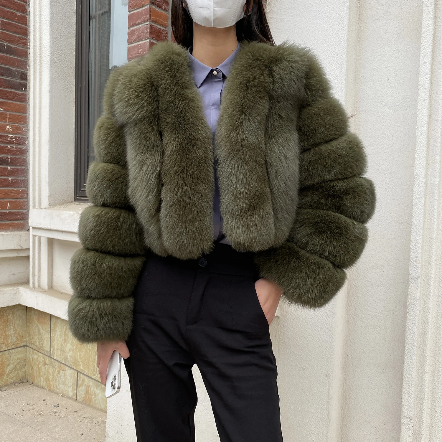 Fur Coat Women Winter Fashion Deep V-neck Superpopular Natural Fox Fur Full Sleeve High Waist Real Fur Coat Lady Luxury Style