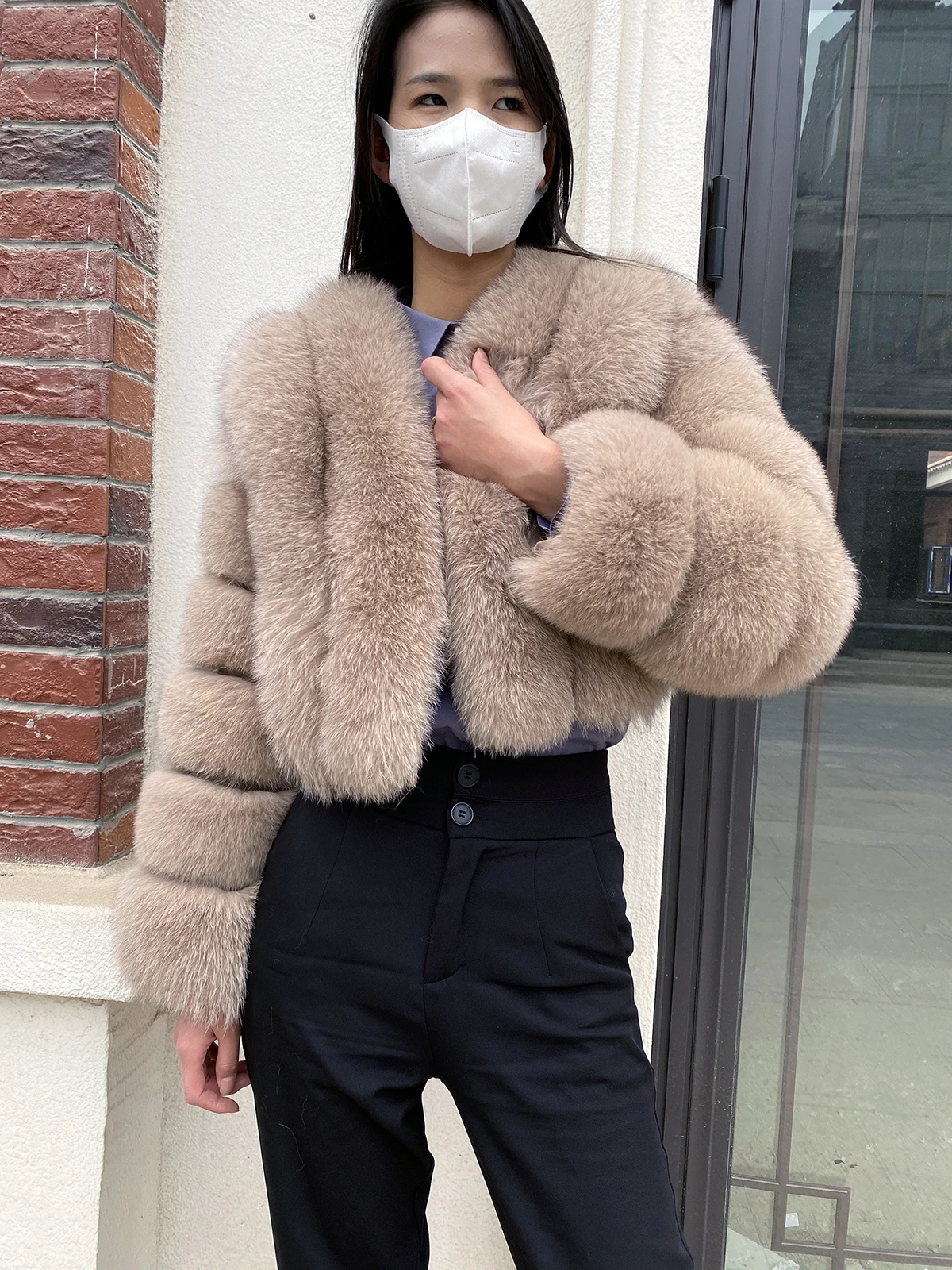 Fur Coat Women Winter Fashion Deep V-neck Superpopular Natural Fox Fur Full Sleeve High Waist Real Fur Coat Lady Luxury Style