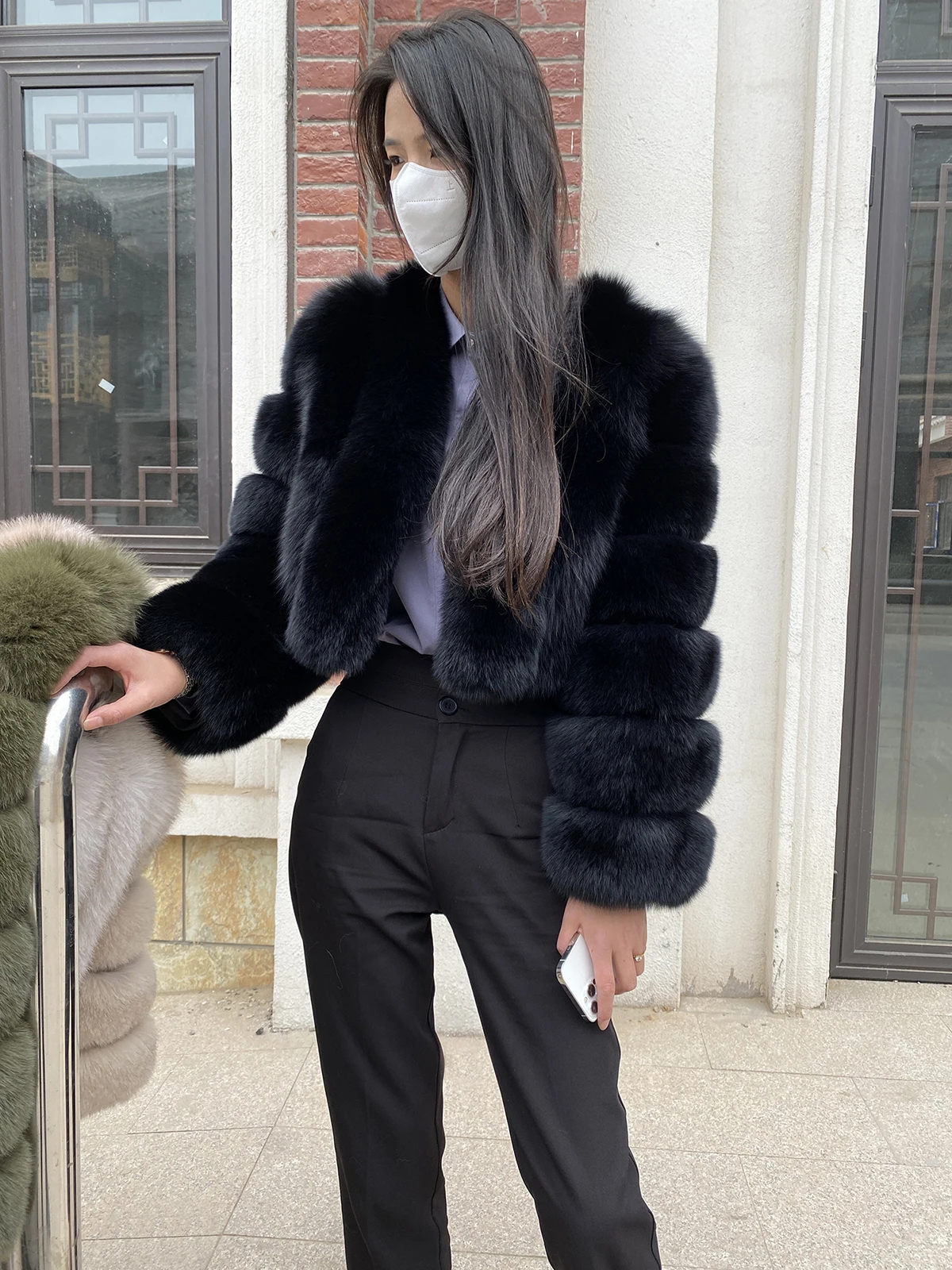 Fur Coat Women Winter Fashion Deep V-neck Superpopular Natural Fox Fur Full Sleeve High Waist Real Fur Coat Lady Luxury Style