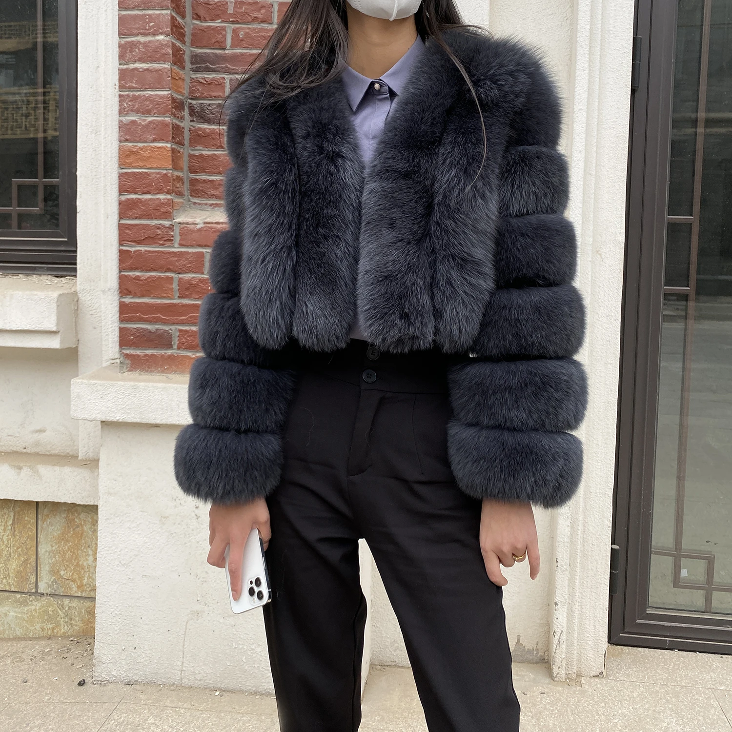 Fur Coat Women Winter Fashion Deep V-neck Superpopular Natural Fox Fur Full Sleeve High Waist Real Fur Coat Lady Luxury Style