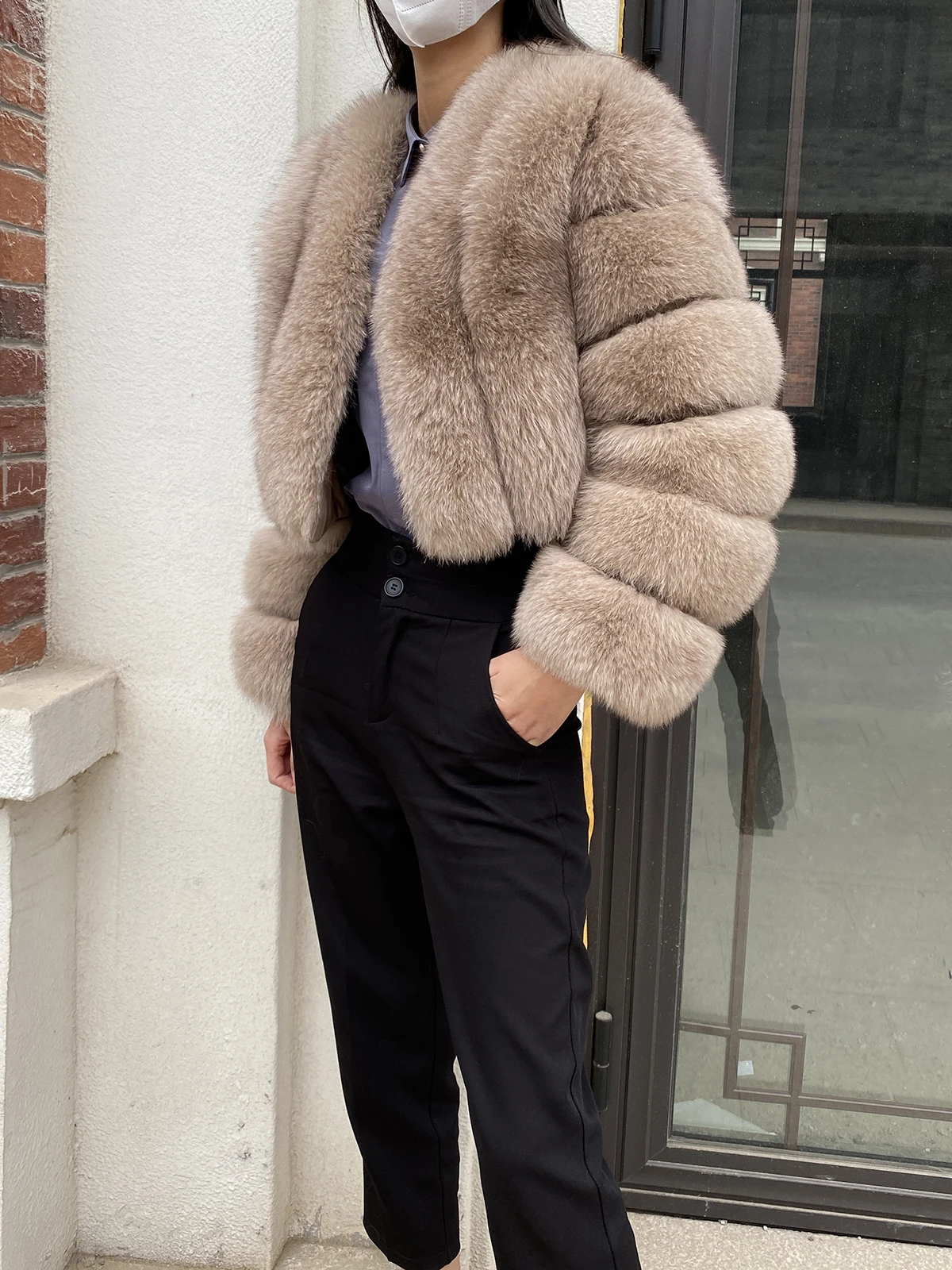 Fur Coat Women Winter Fashion Deep V-neck Superpopular Natural Fox Fur Full Sleeve High Waist Real Fur Coat Lady Luxury Style