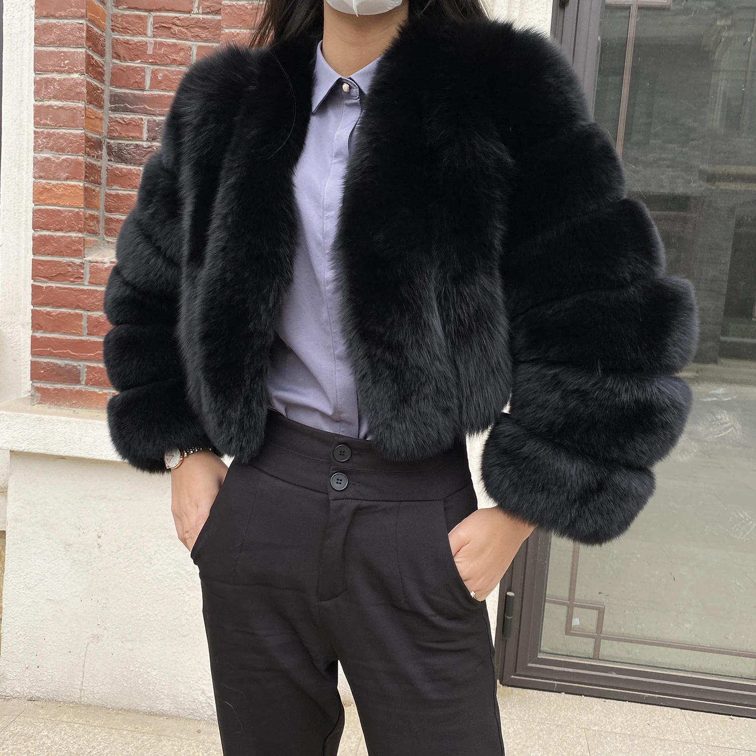 Fur Coat Women Winter Fashion Deep V-neck Superpopular Natural Fox Fur Full Sleeve High Waist Real Fur Coat Lady Luxury Style