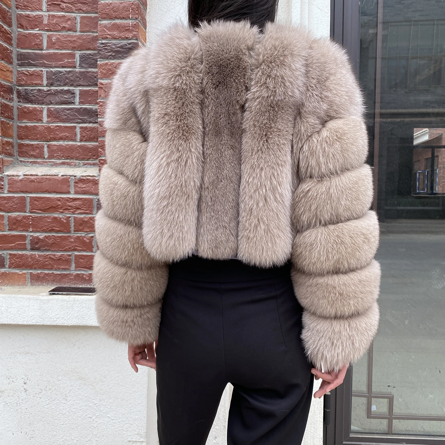 Fur Coat Women Winter Fashion Deep V-neck Superpopular Natural Fox Fur Full Sleeve High Waist Real Fur Coat Lady Luxury Style