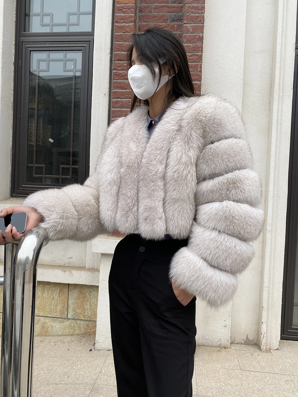 Fur Coat Women Winter Fashion Deep V-neck Superpopular Natural Fox Fur Full Sleeve High Waist Real Fur Coat Lady Luxury Style
