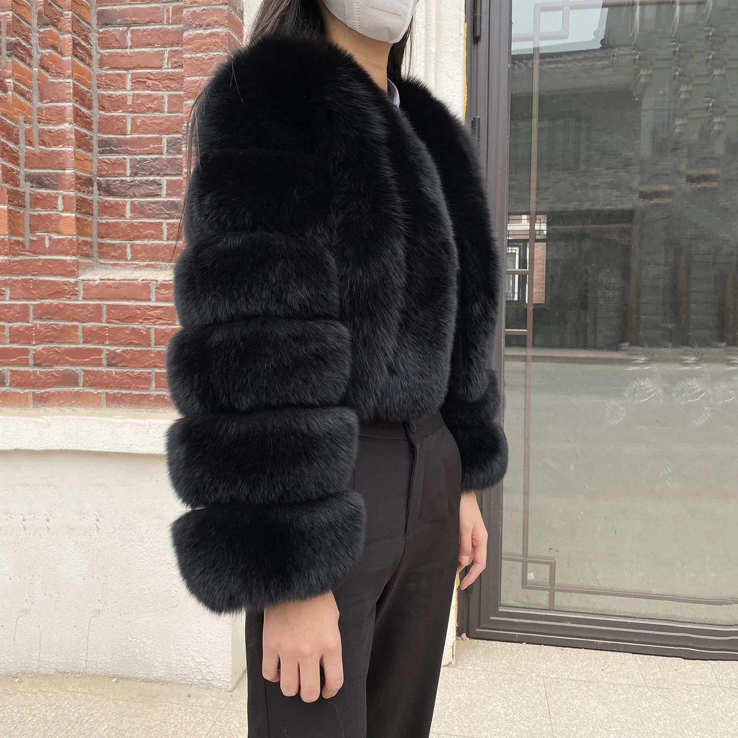 Fur Coat Women Winter Fashion Deep V-neck Superpopular Natural Fox Fur Full Sleeve High Waist Real Fur Coat Lady Luxury Style