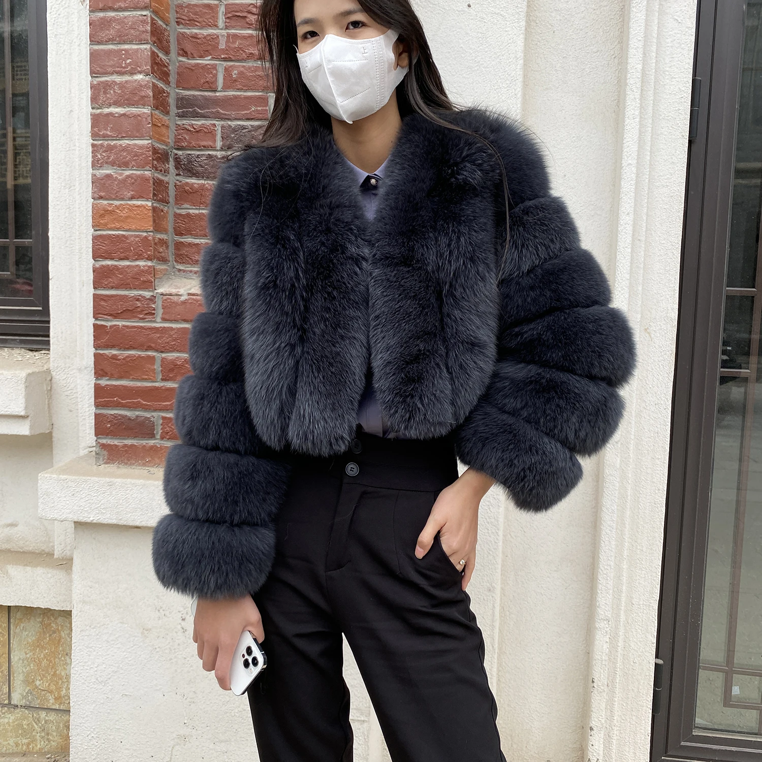 Fur Coat Women Winter Fashion Deep V-neck Superpopular Natural Fox Fur Full Sleeve High Waist Real Fur Coat Lady Luxury Style