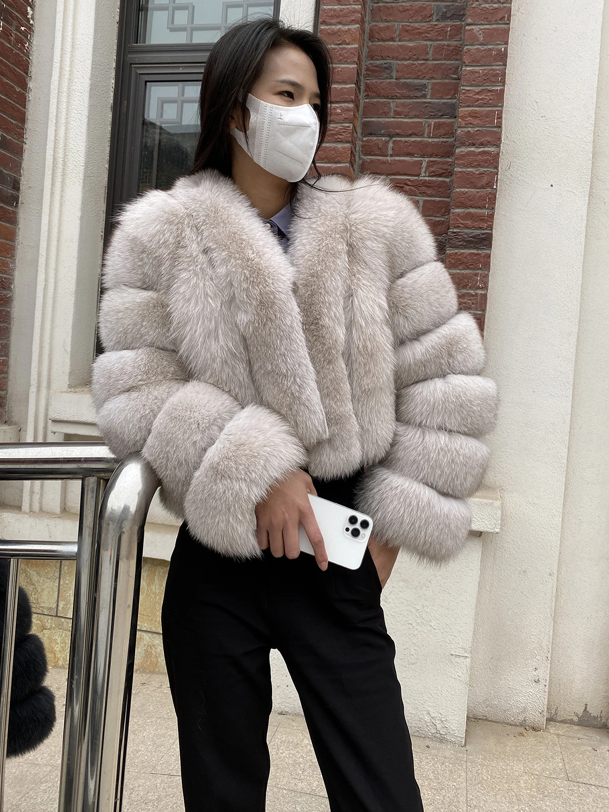 Fur Coat Women Winter Fashion Deep V-neck Superpopular Natural Fox Fur Full Sleeve High Waist Real Fur Coat Lady Luxury Style