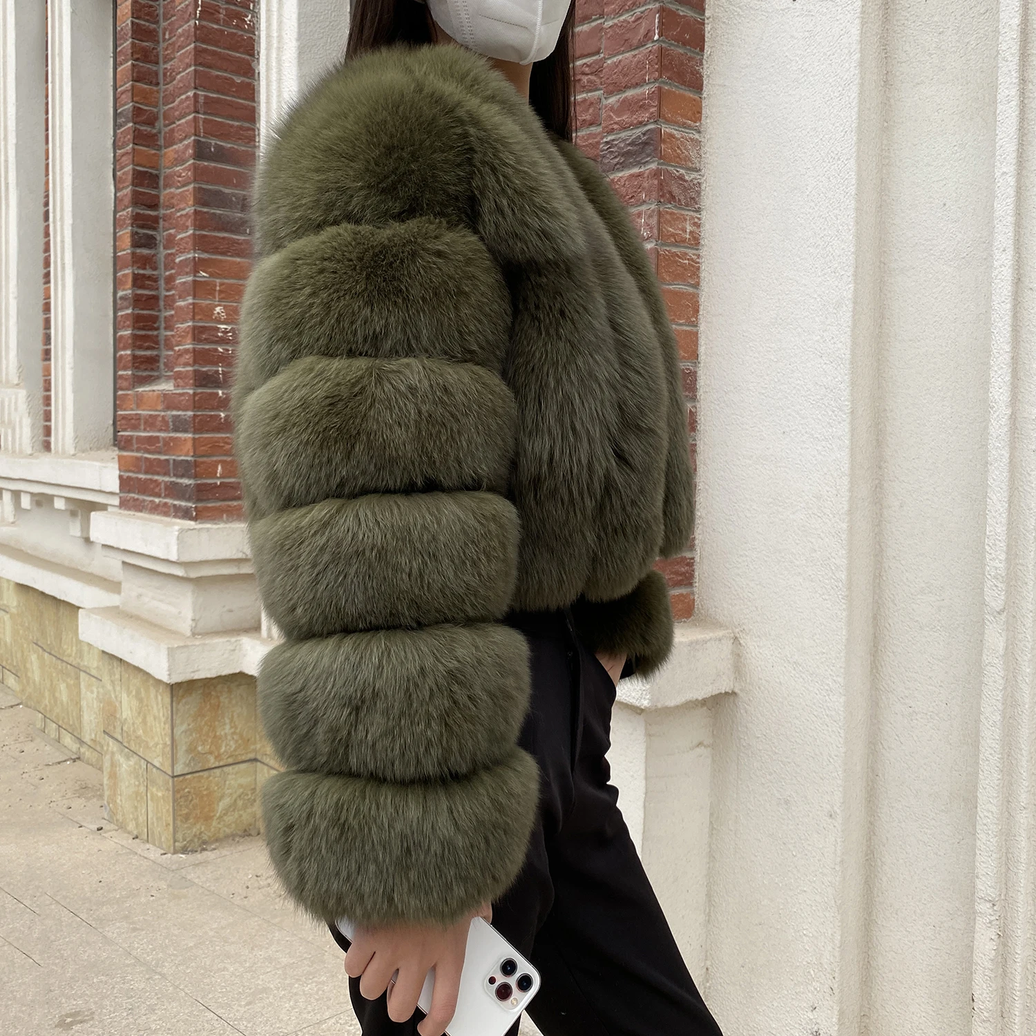 Fur Coat Women Winter Fashion Deep V-neck Superpopular Natural Fox Fur Full Sleeve High Waist Real Fur Coat Lady Luxury Style