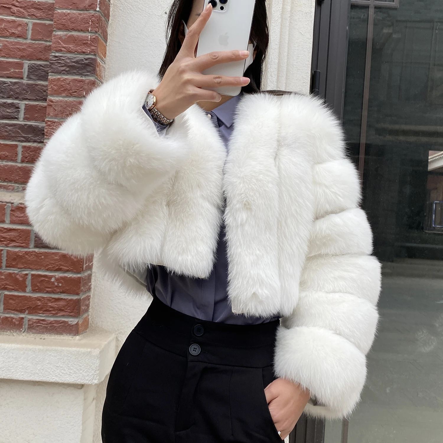 Fur Coat Women Winter Fashion Deep V-neck Superpopular Natural Fox Fur Full Sleeve High Waist Real Fur Coat Lady Luxury Style