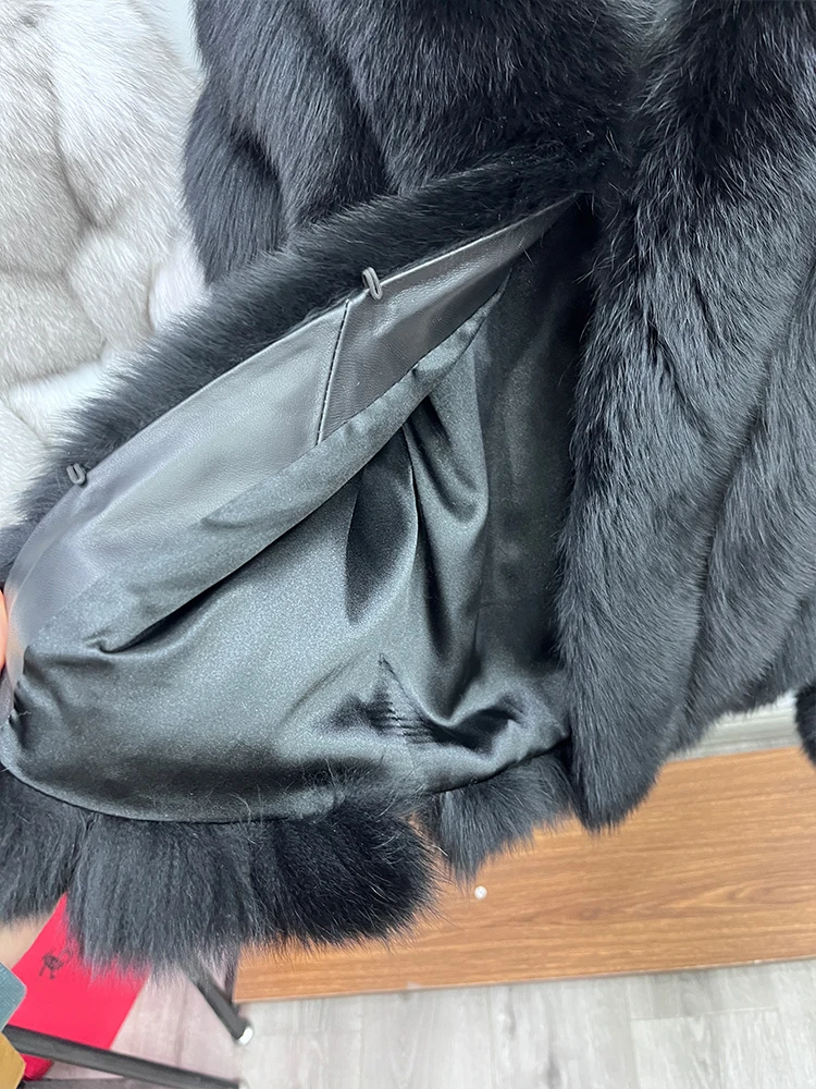 Women Fashion Real Fox Fur Coat Natural Fox Fur Jacket Luxury Fur Coat Mid-length High Quality Long Sleeve Outwear Hot Sale